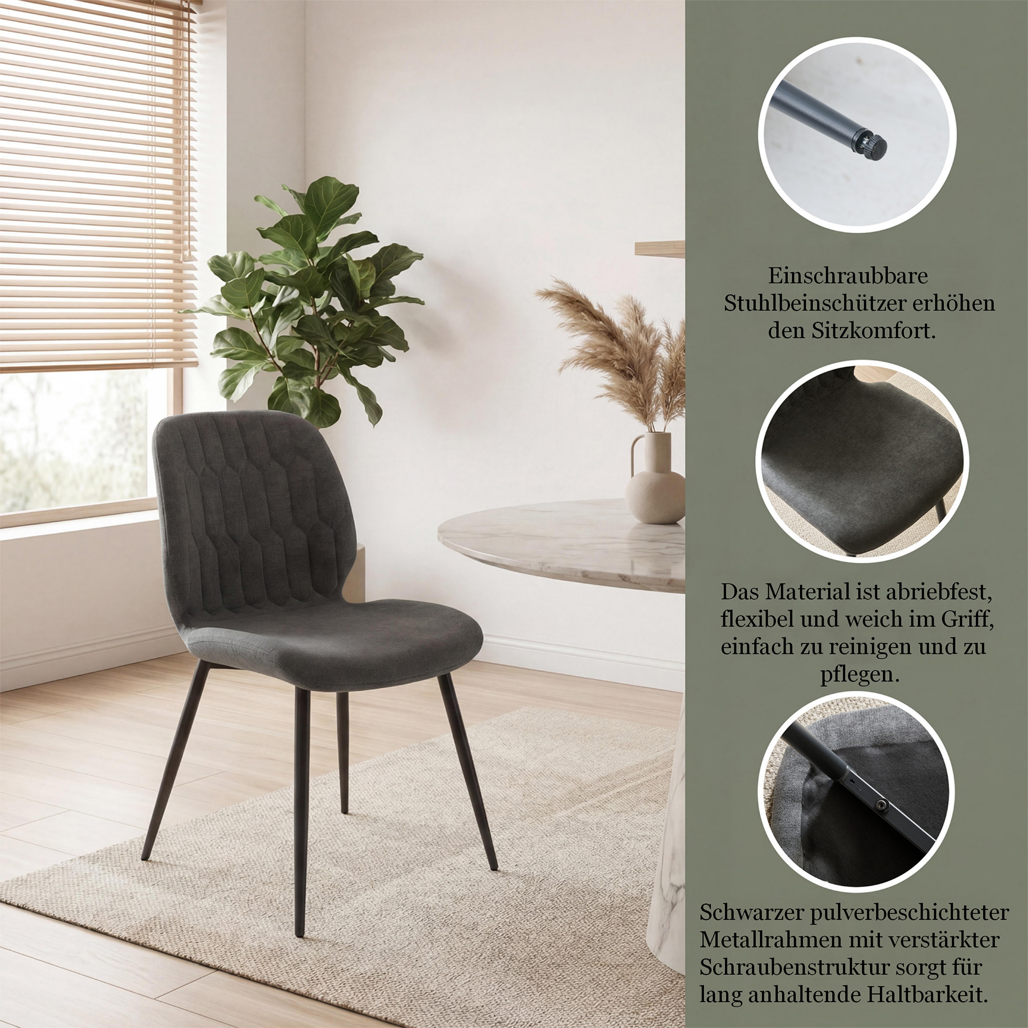 LYKKVØ Design-Polsterstuhl Set (4 Stück) – Ergonomischer Komfort in edlem Chenille