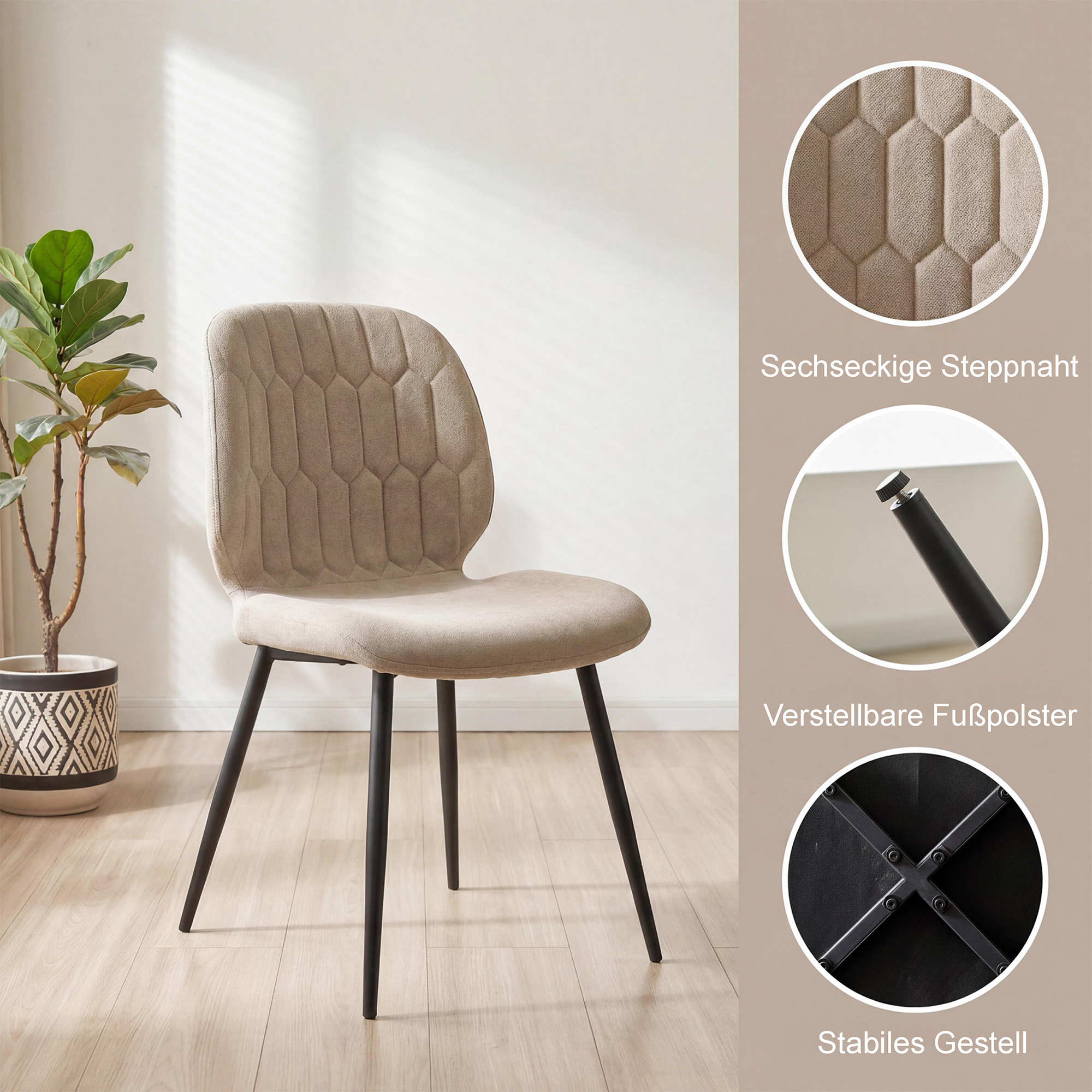 LYKKVØ Design-Polsterstuhl Set (4 Stück) – Ergonomischer Komfort in edlem Chenille