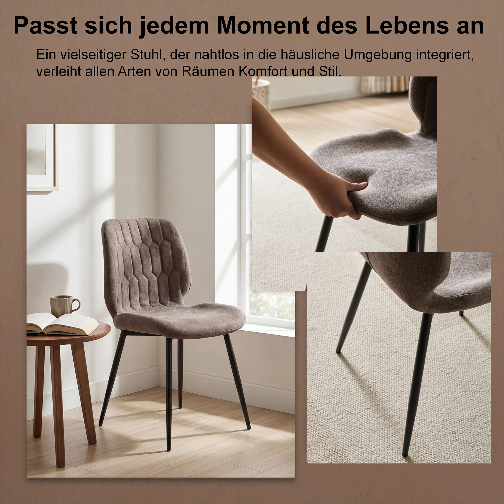 LYKKVØ Design-Polsterstuhl Set (4 Stück) – Ergonomischer Komfort in edlem Chenille