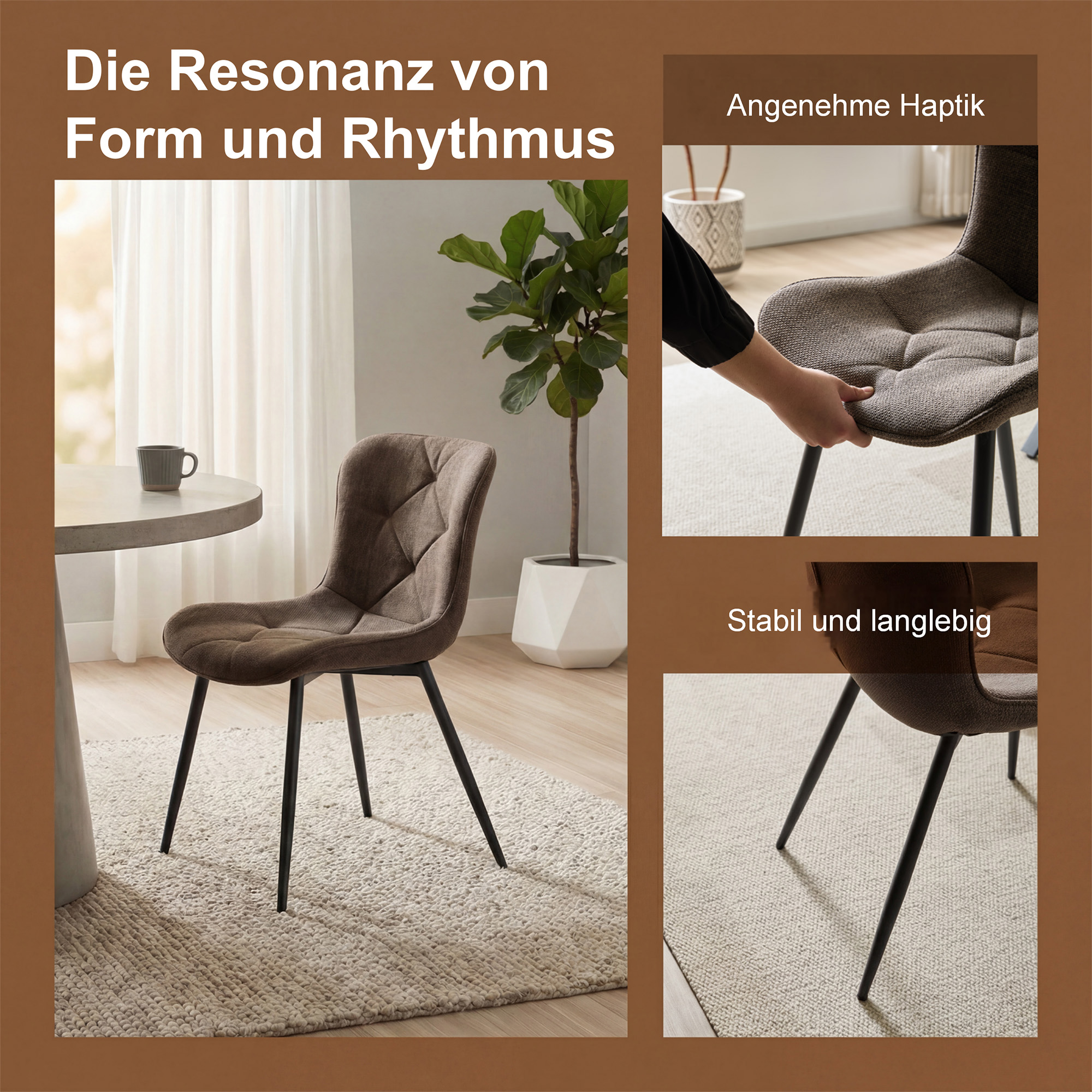 4er-Set Design-Esszimmerstühle LYKKVØ – Elegante Rautensteppung & Ergonomischer Komfort in Khaki