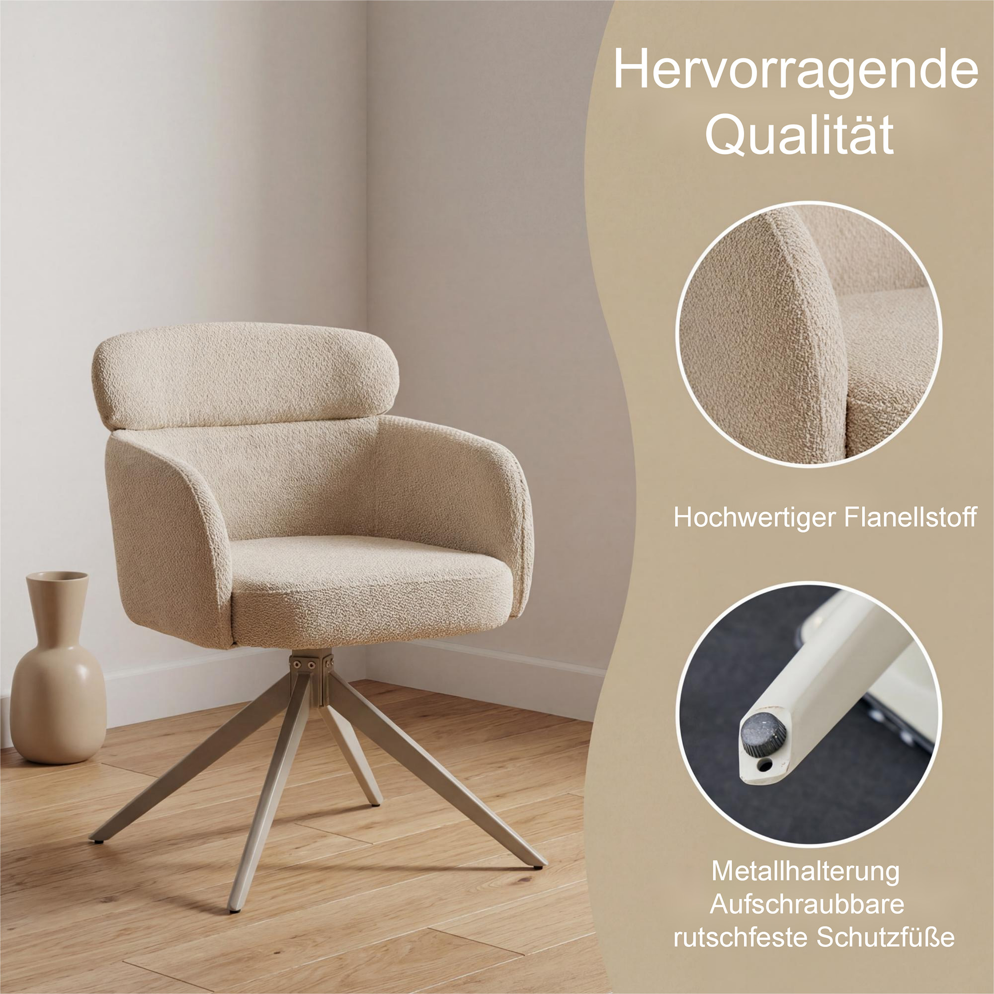 Drehstuhl Ergonomischer Chenille-Schalenstuhl mit Armlehnen