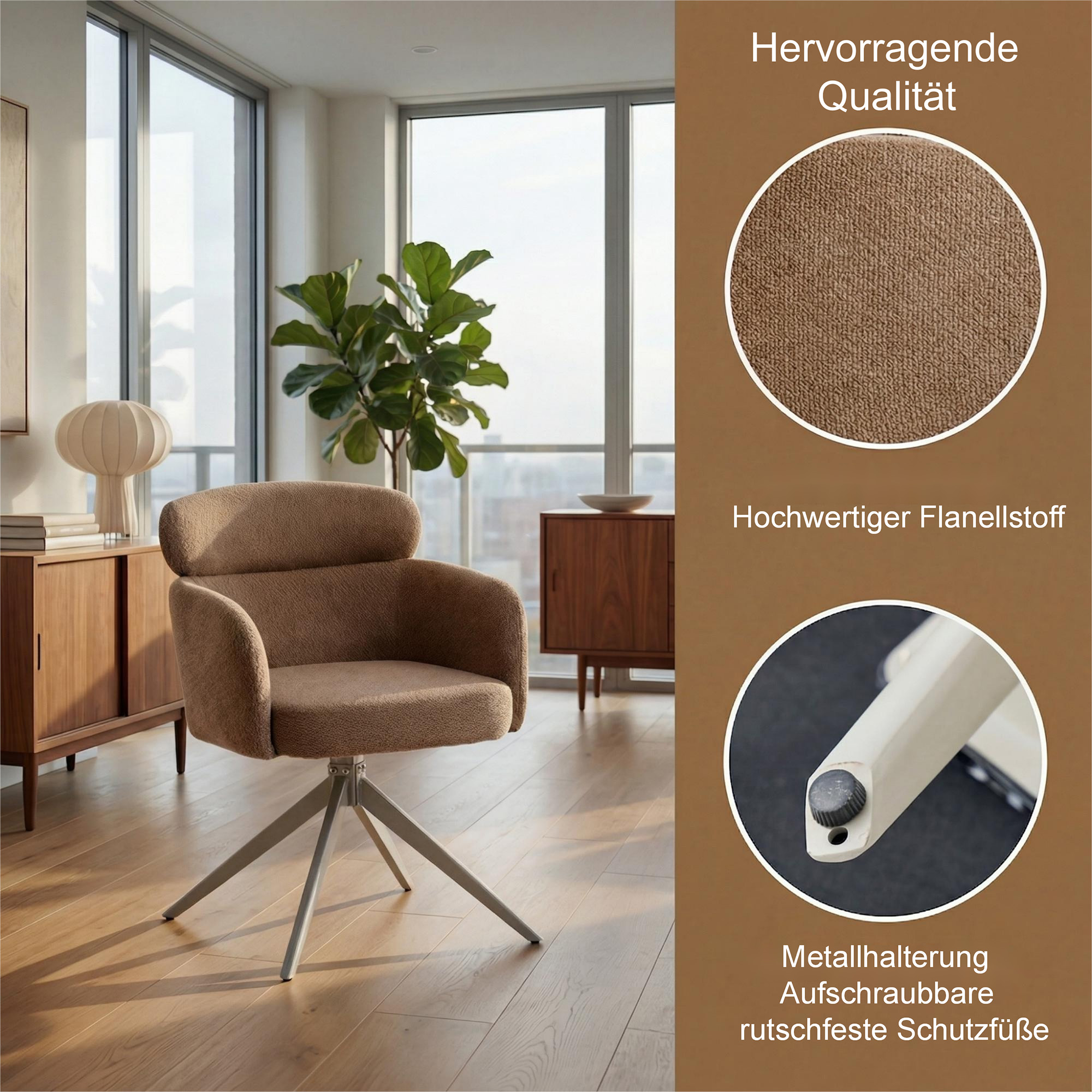 Drehstuhl Ergonomischer Chenille-Schalenstuhl mit Armlehnen
