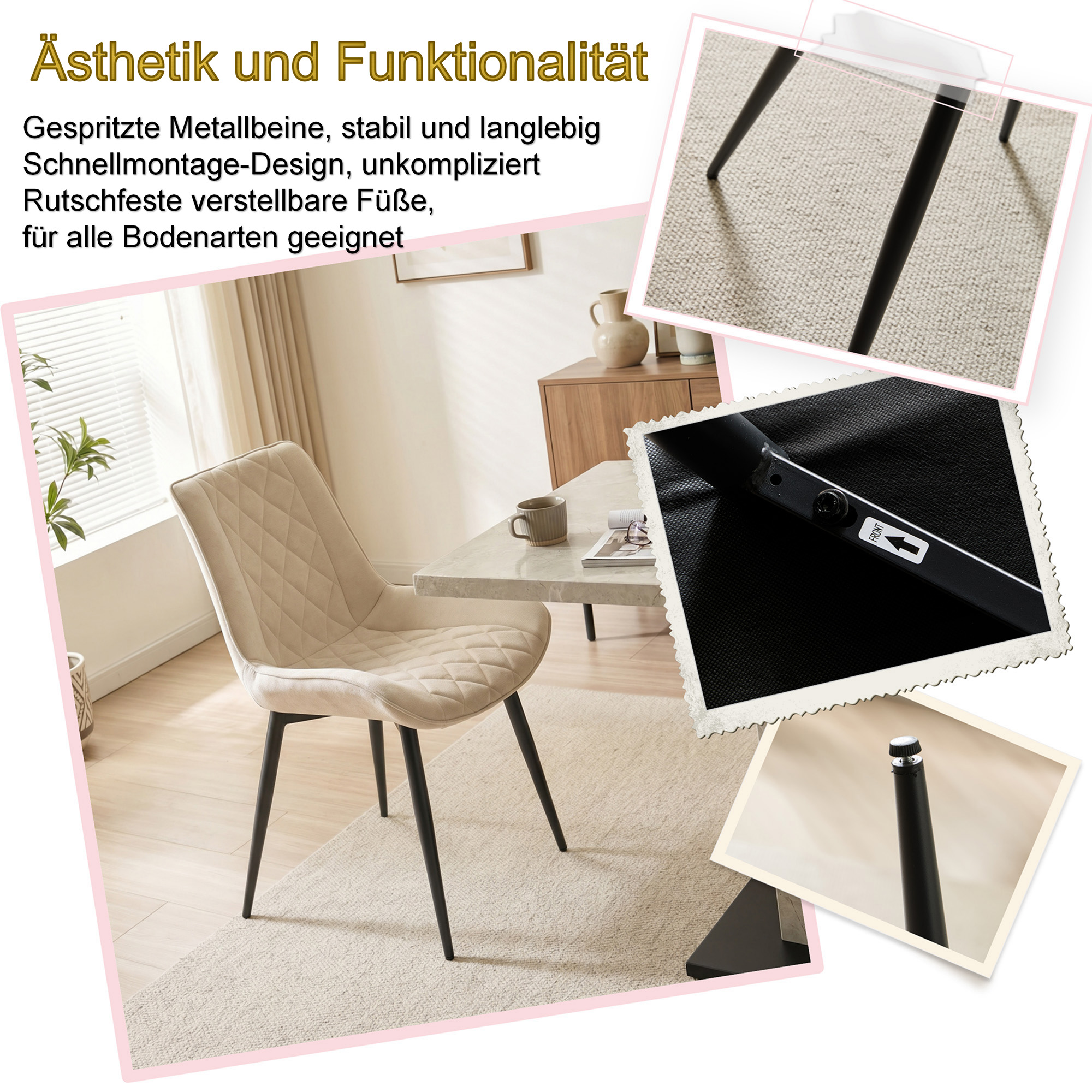 Design-Esszimmerstühle 4er Set – Chenille-Bezug & Ergonomisches Design