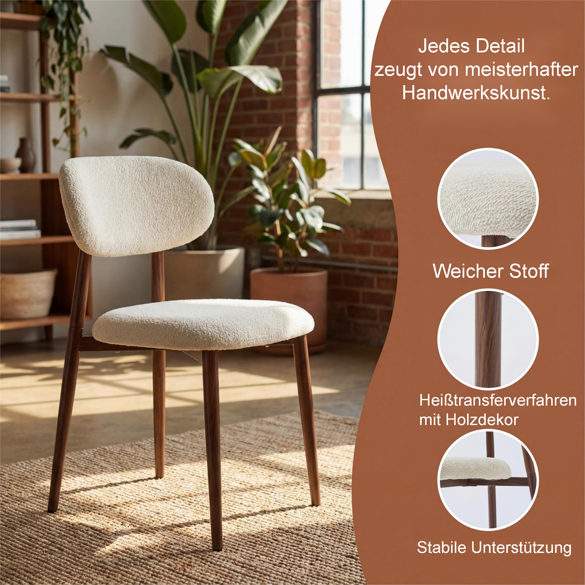 LYKKVØ Design-Polsterstuhl Set (2 Stück) – Ergonomischer Komfort in Beige mit Walnuss-Optik