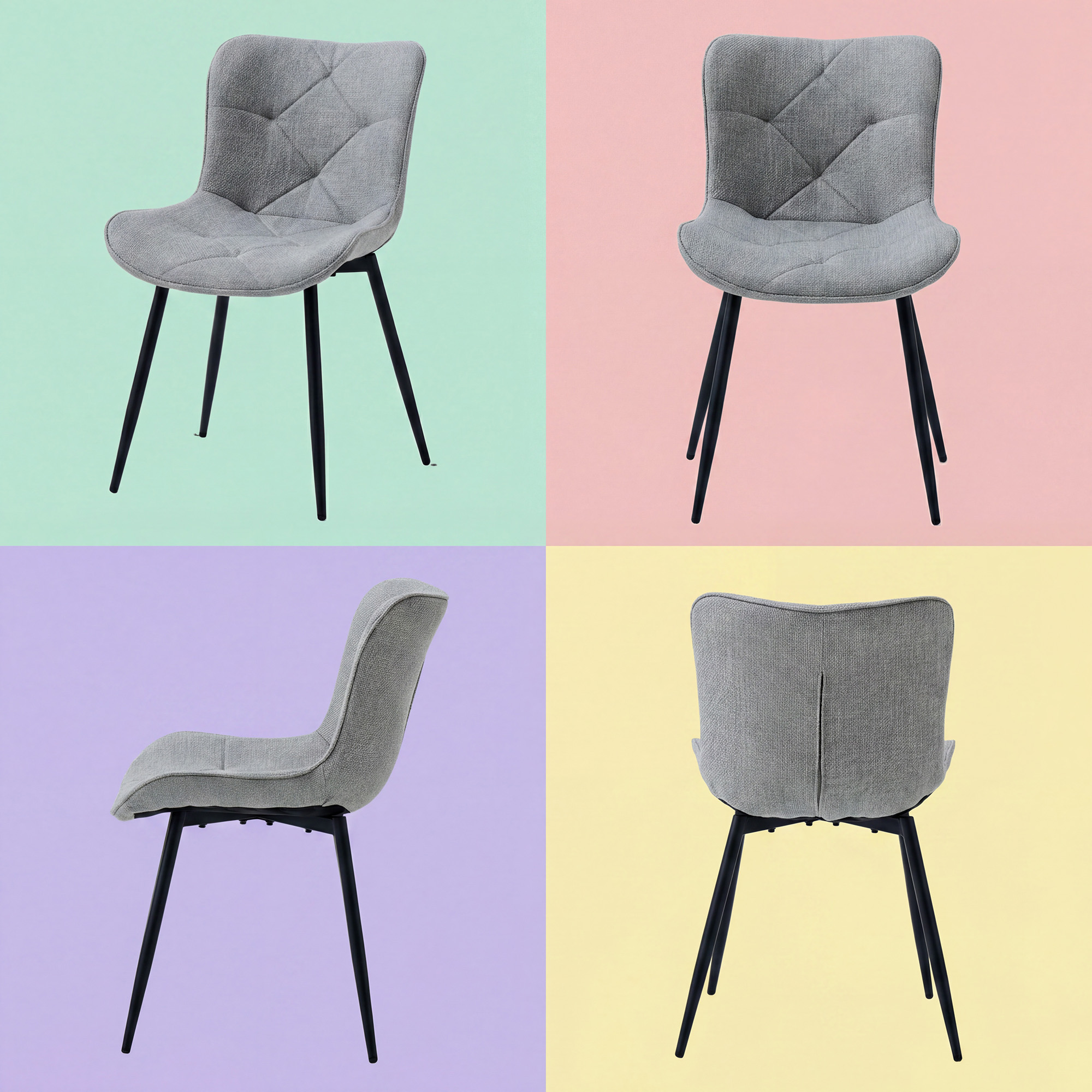 4er-Set Design-Esszimmerstühle LYKKVØ – Elegante Rautensteppung & Ergonomischer Komfort in Khaki