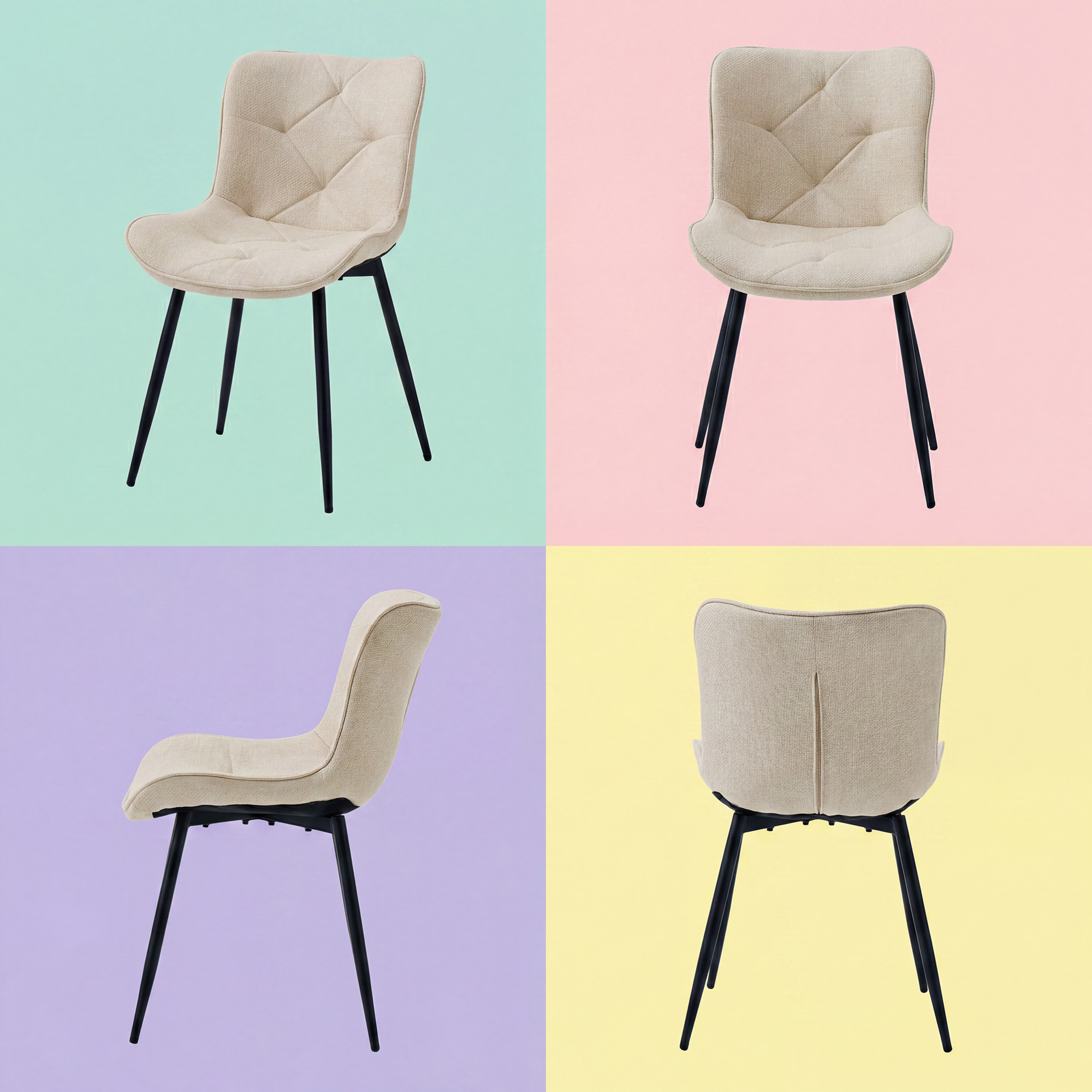 4er-Set Design-Esszimmerstühle LYKKVØ – Elegante Rautensteppung & Ergonomischer Komfort in Khaki