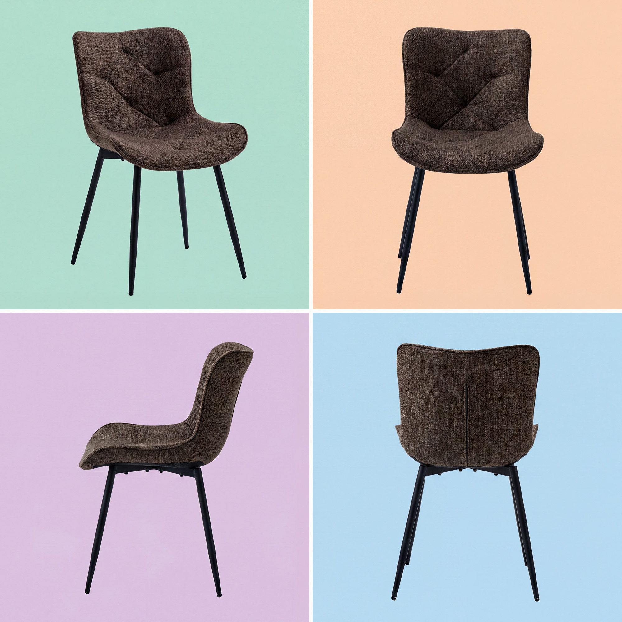 4er-Set Design-Esszimmerstühle LYKKVØ – Elegante Rautensteppung & Ergonomischer Komfort in Khaki