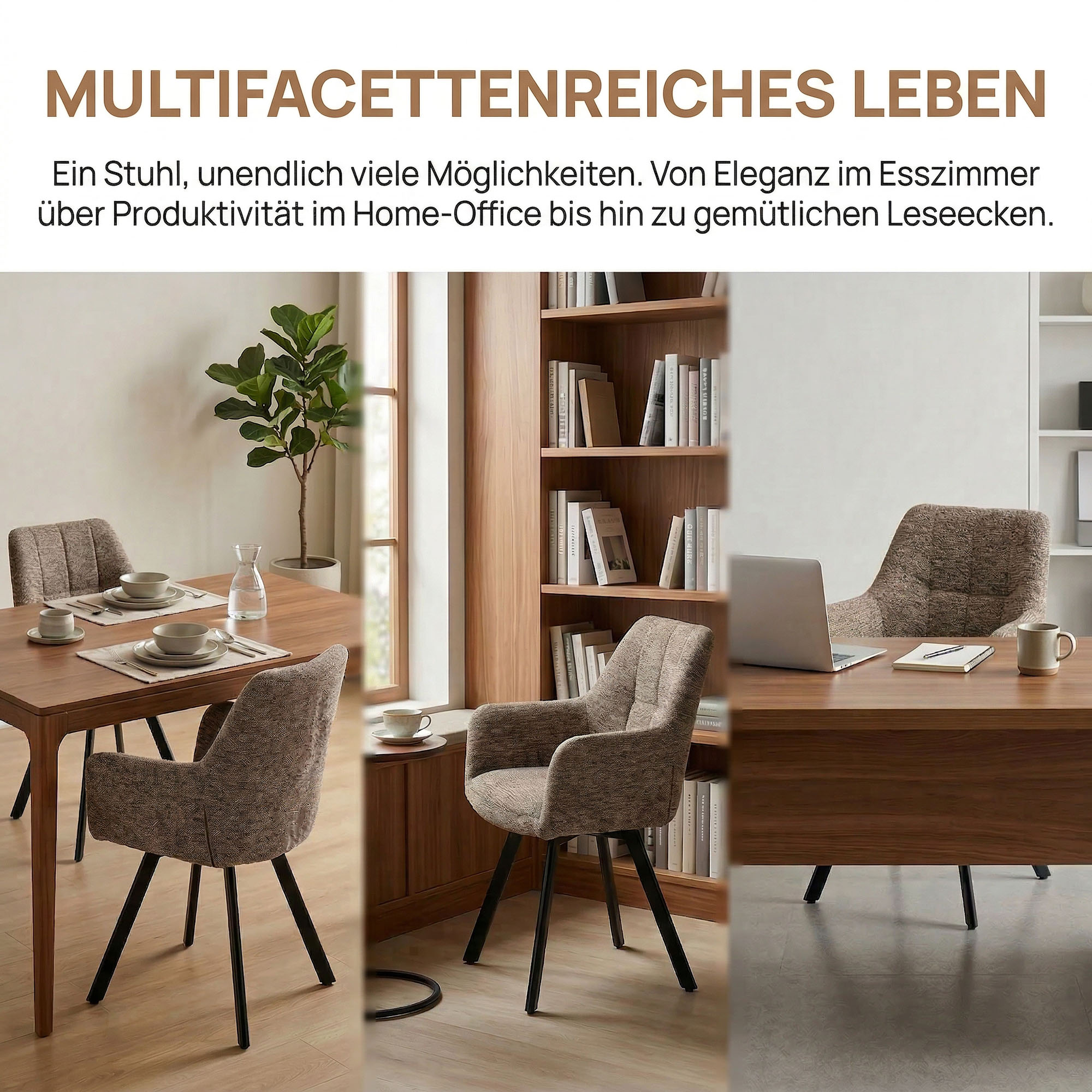 Polsterstuhl 360° drehbar mit Rückstellfunktion, Wohnzimmerstuhl, Küchenstuhl