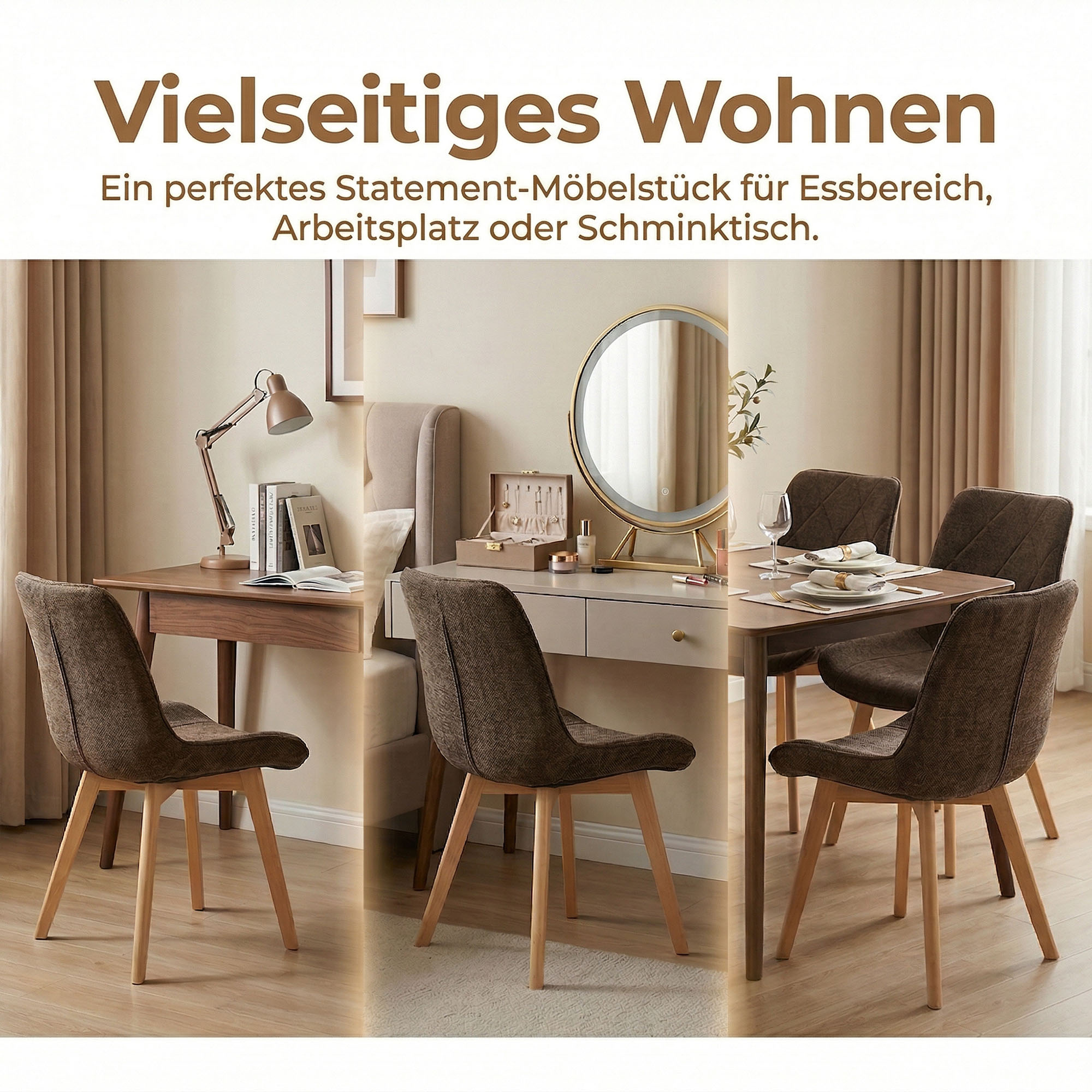 Esszimmerstuhl mit Leinenpolster & Massivholzfüßen, Wohnzimmerstuhl, Polsterstuhl