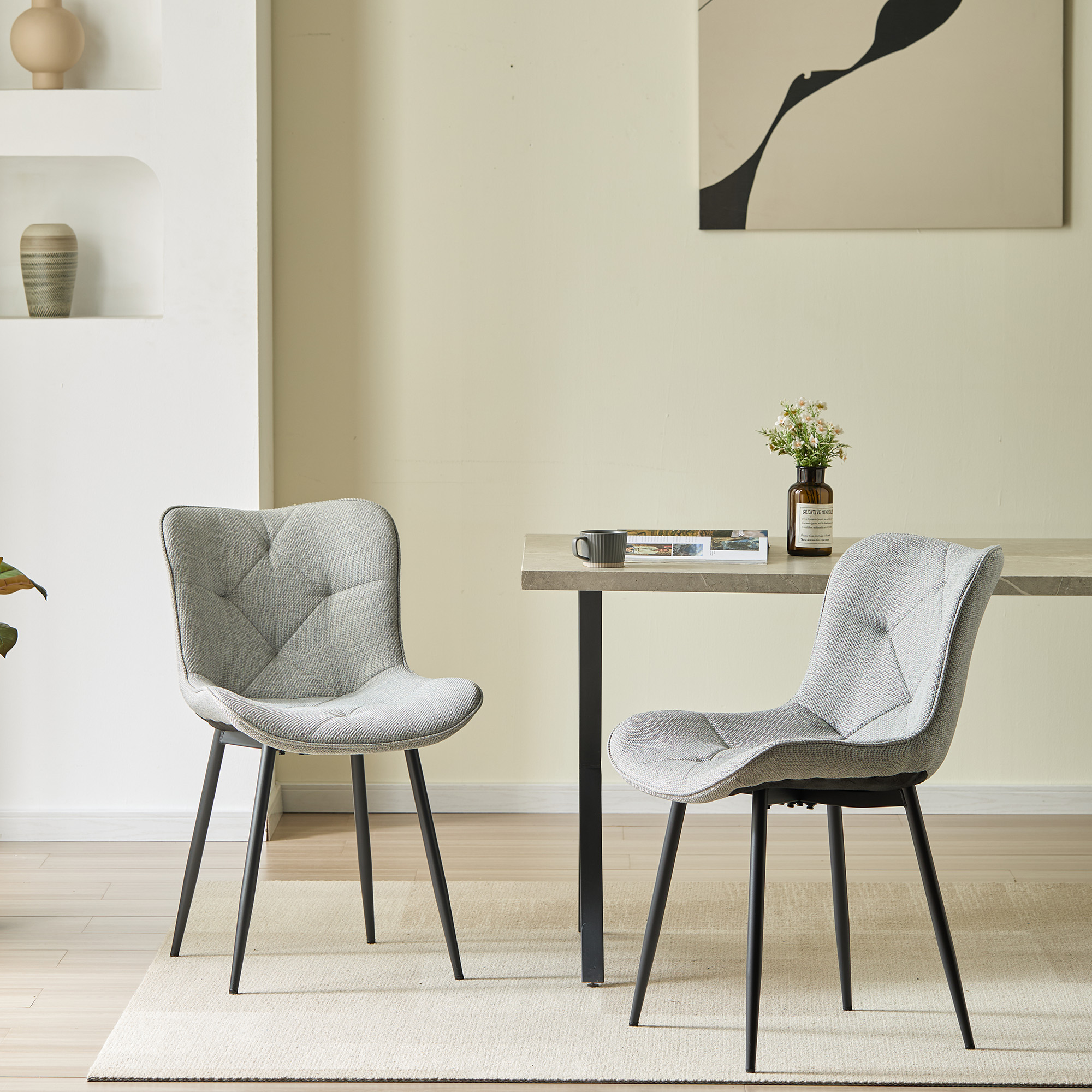 4er-Set Design-Esszimmerstühle LYKKVØ – Elegante Rautensteppung & Ergonomischer Komfort in Khaki