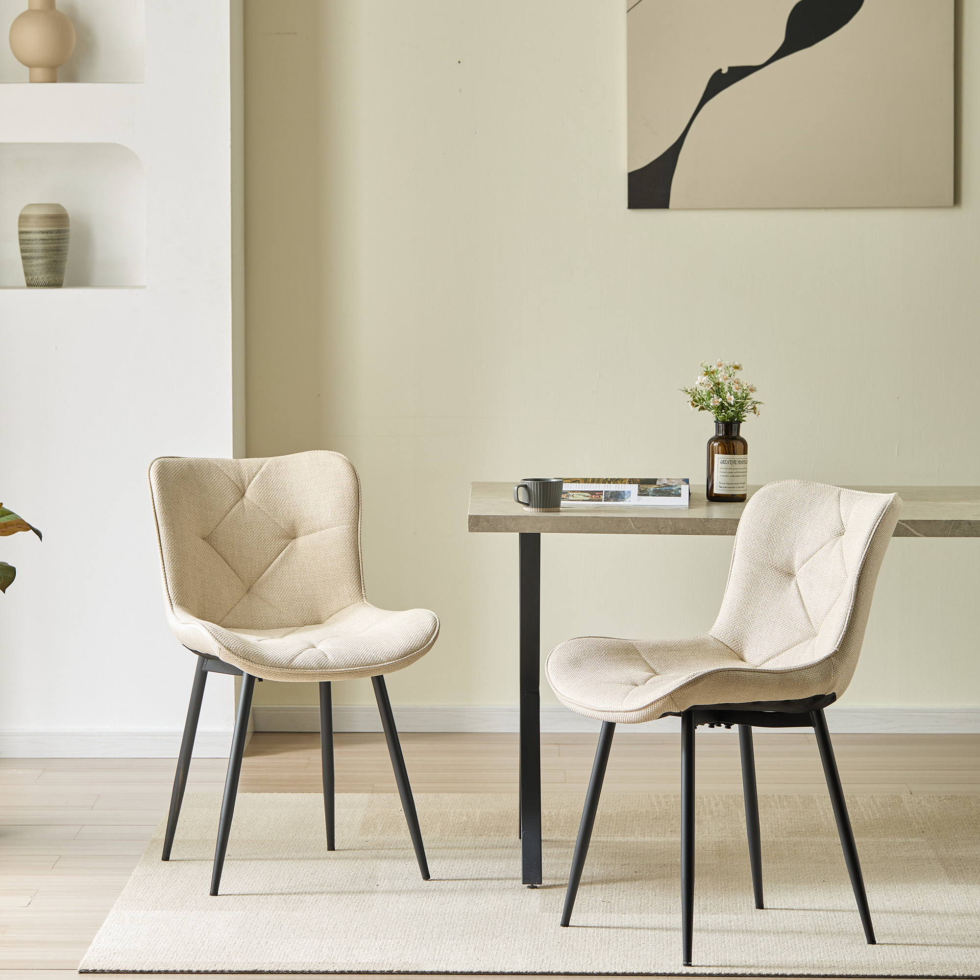 4er-Set Design-Esszimmerstühle LYKKVØ – Elegante Rautensteppung & Ergonomischer Komfort in Khaki