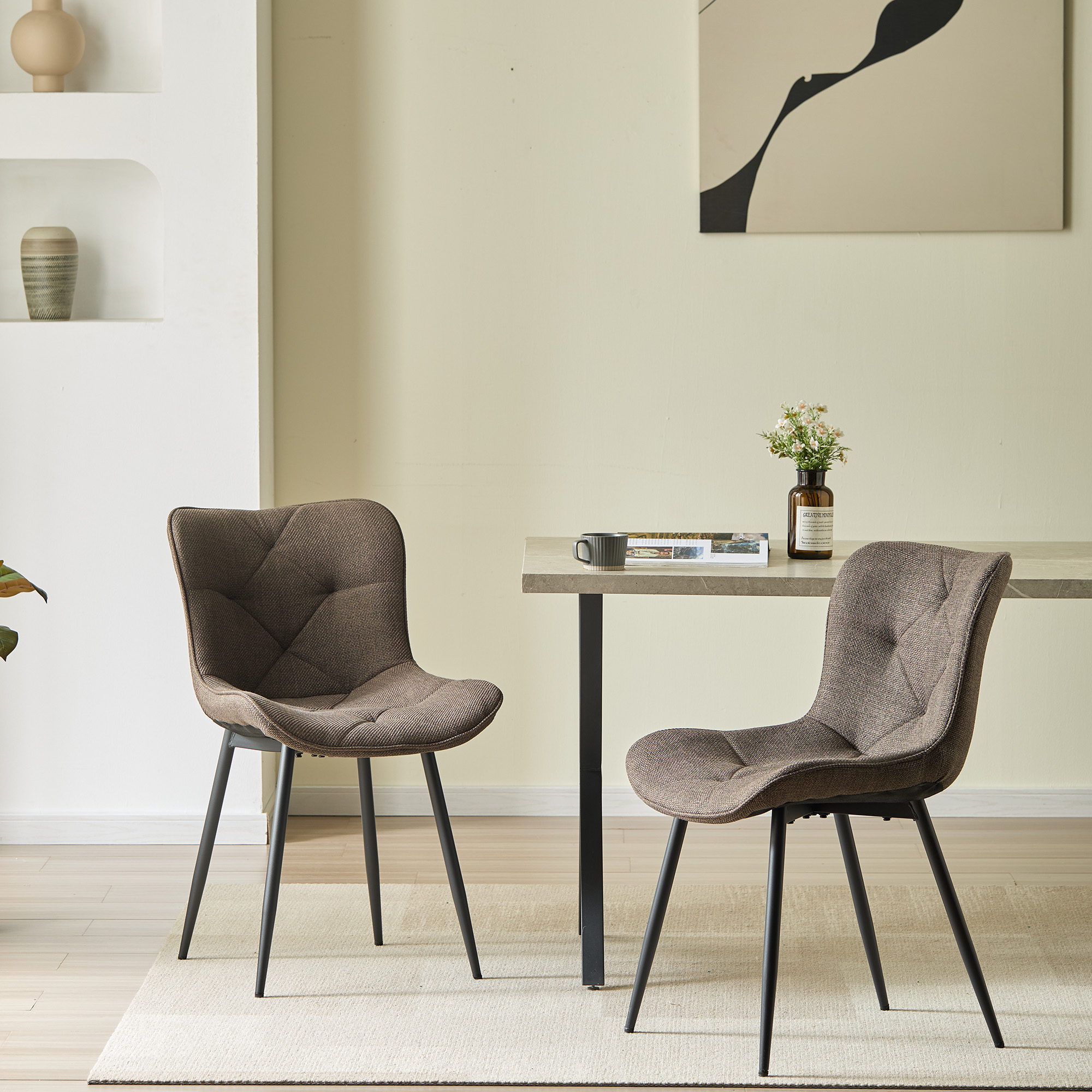 4er-Set Design-Esszimmerstühle LYKKVØ – Elegante Rautensteppung & Ergonomischer Komfort in Khaki