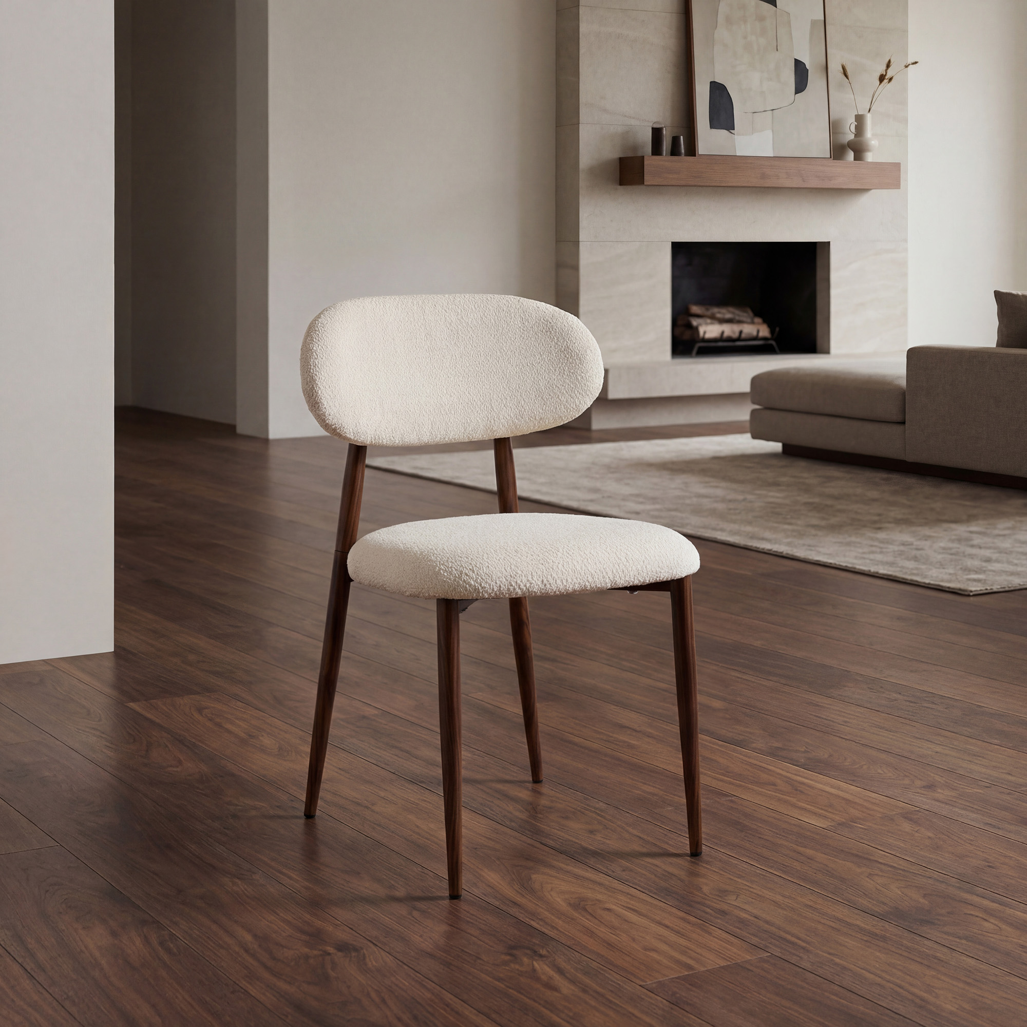 LYKKVØ Design-Polsterstuhl Set (2 Stück) – Ergonomischer Komfort in Beige mit Walnuss-Optik