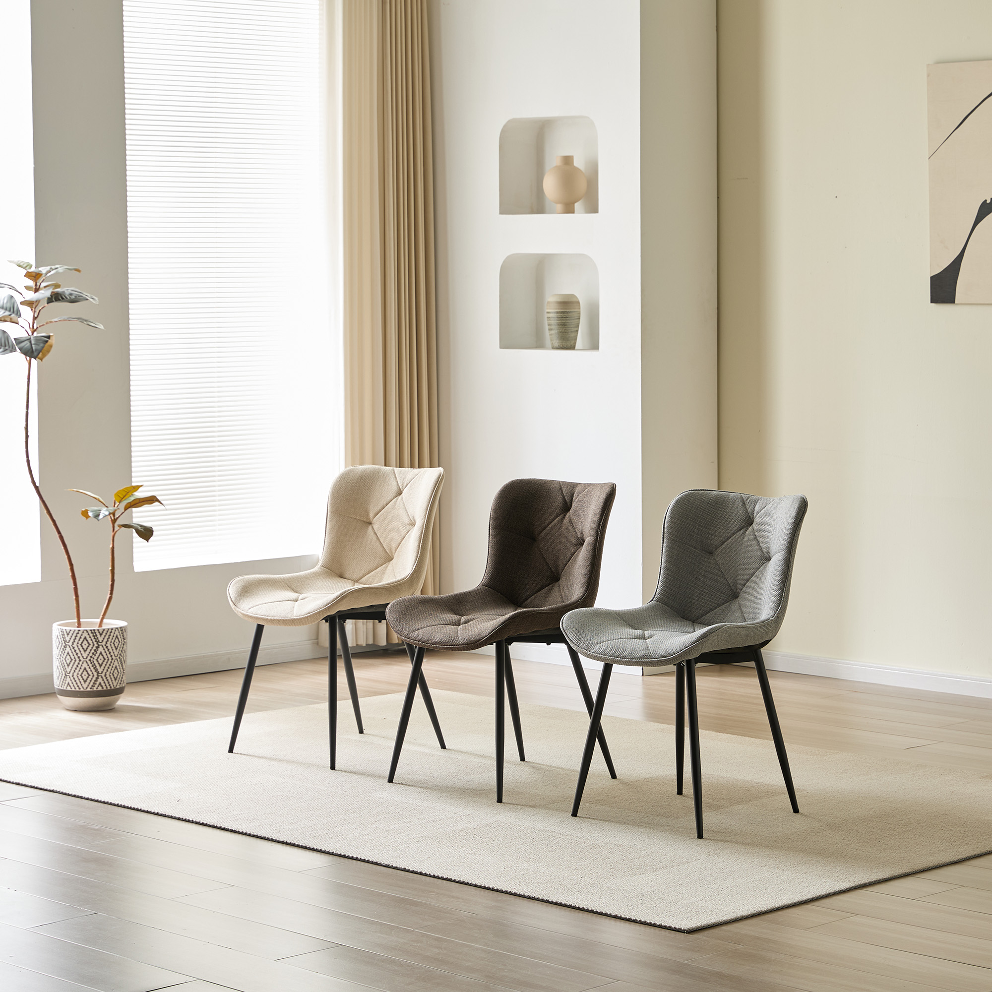 4er-Set Design-Esszimmerstühle LYKKVØ – Elegante Rautensteppung & Ergonomischer Komfort in Khaki
