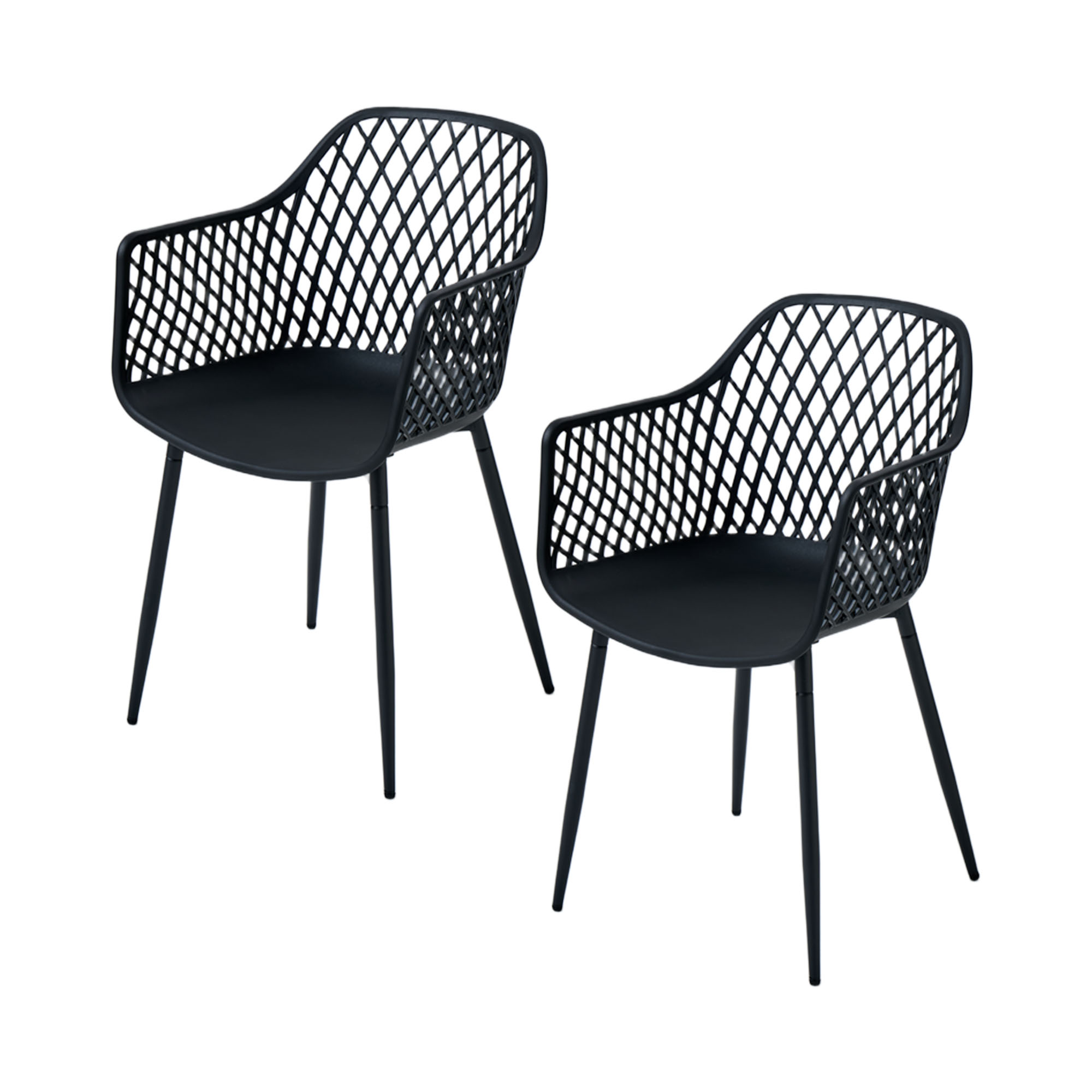 4er-Set Outdoor Design-Gartenstühle LYKKVØ – Wetterbeständig mit geometrischer Rückenlehne & Armlehnen