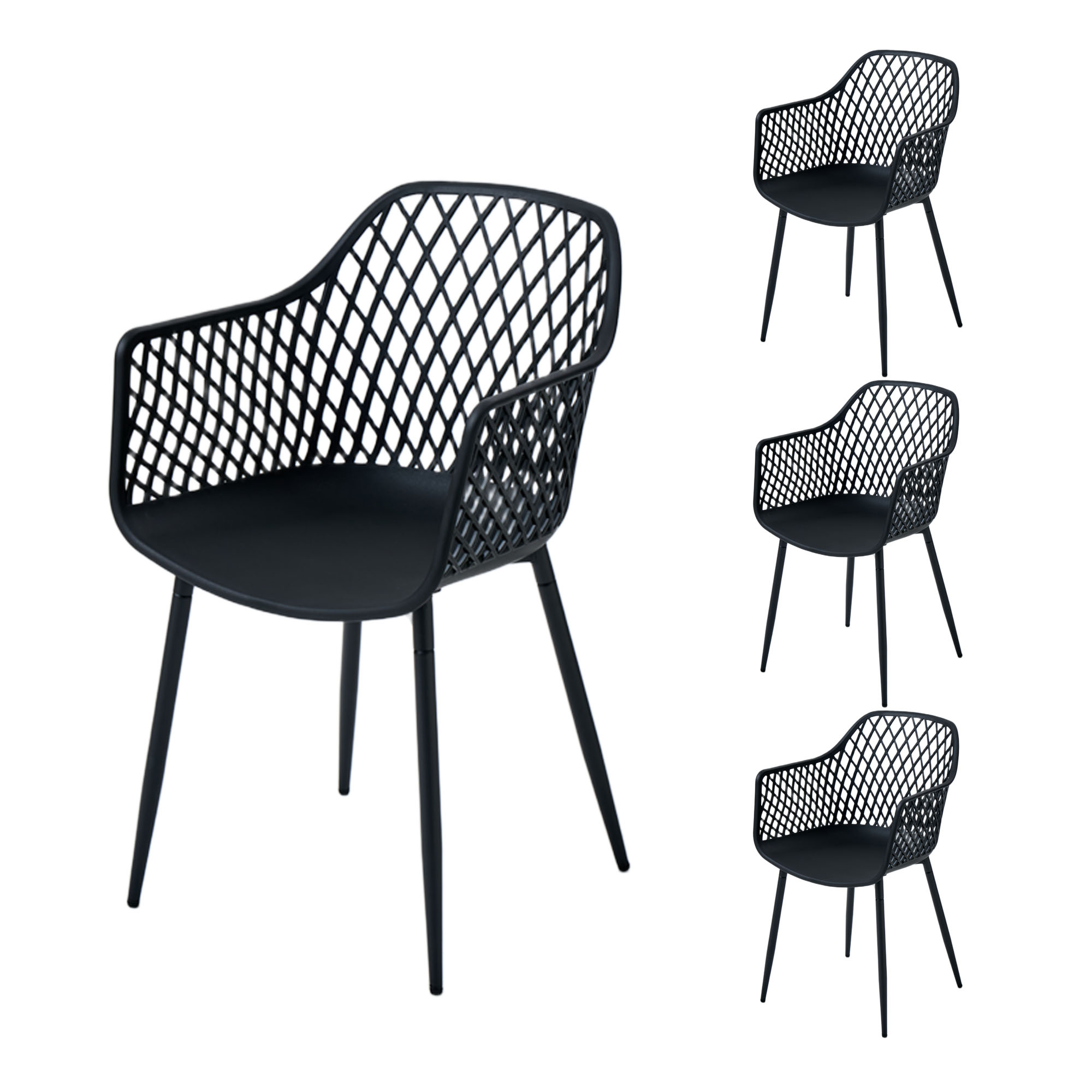 4er-Set Outdoor Design-Gartenstühle LYKKVØ – Wetterbeständig mit geometrischer Rückenlehne & Armlehnen