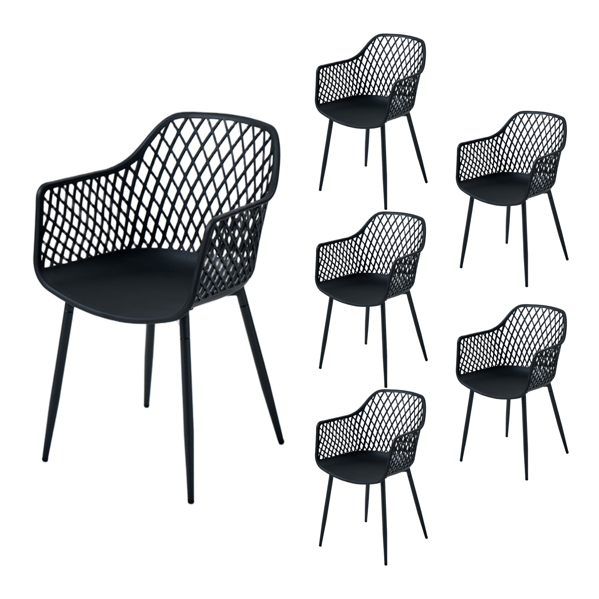 4er-Set Outdoor Design-Gartenstühle LYKKVØ – Wetterbeständig mit geometrischer Rückenlehne & Armlehnen