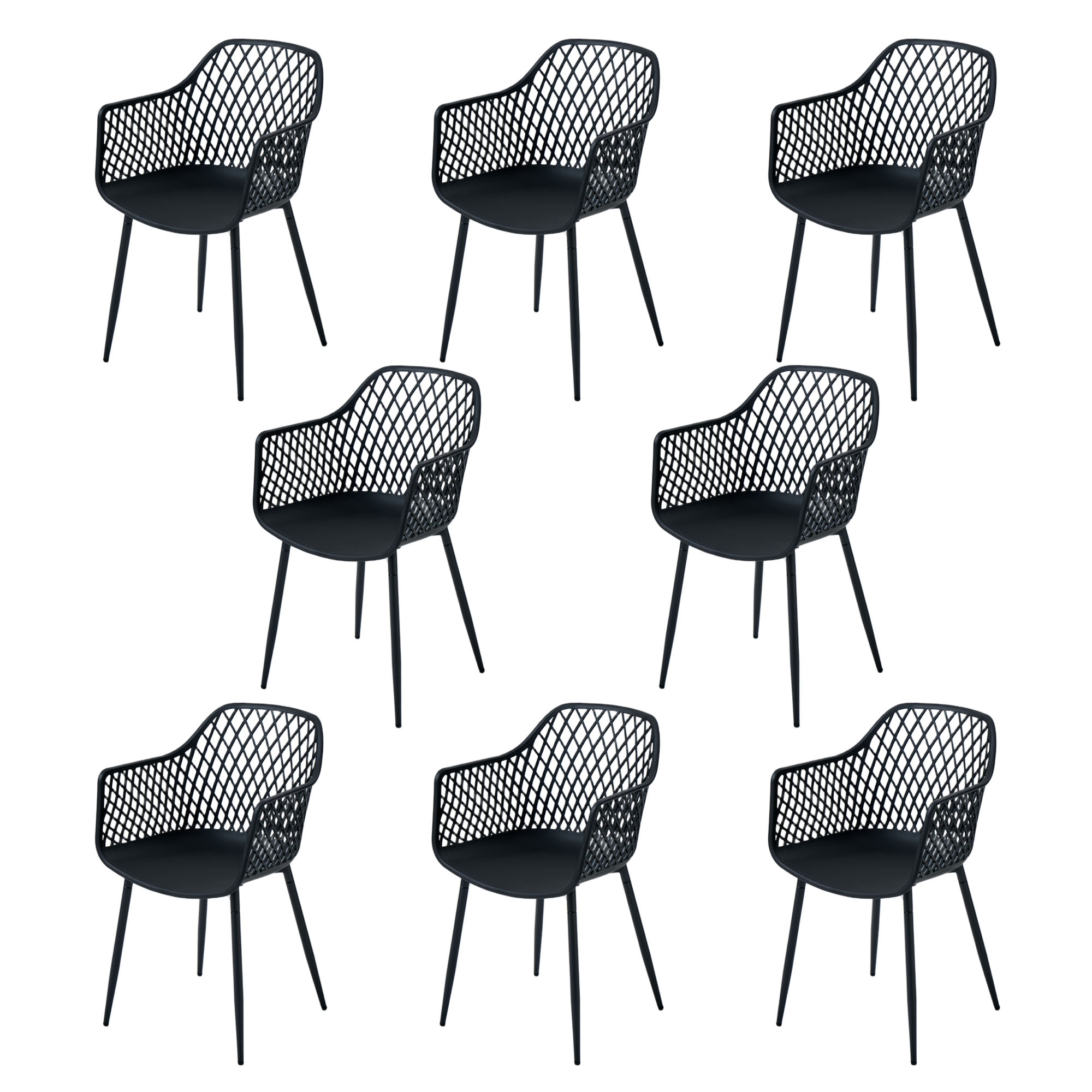 4er-Set Outdoor Design-Gartenstühle LYKKVØ – Wetterbeständig mit geometrischer Rückenlehne & Armlehnen