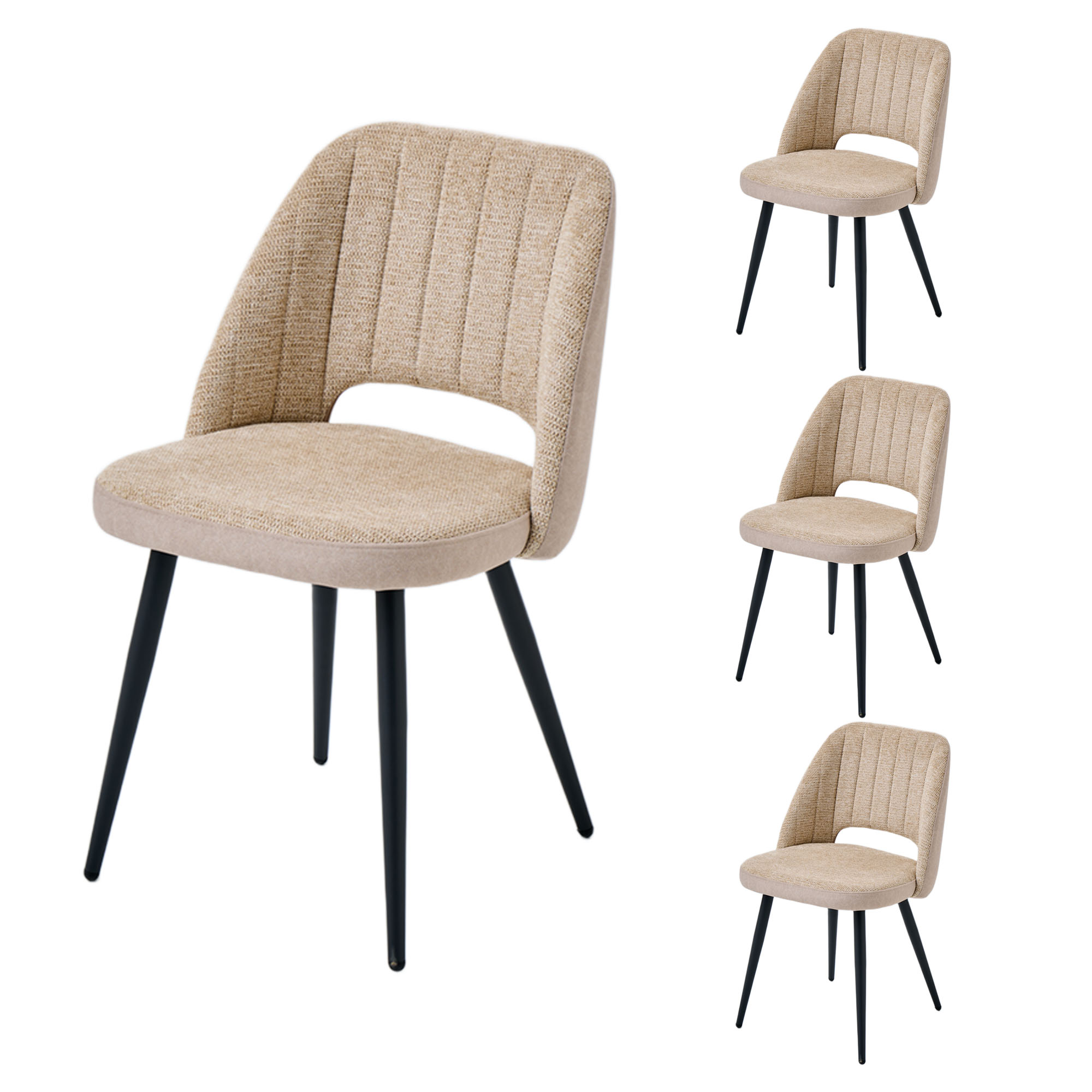 4er-Set Design-Esszimmerstühle LYKKVØ – Ergonomischer Hohlrücken & Vertikales Quilting in Grau