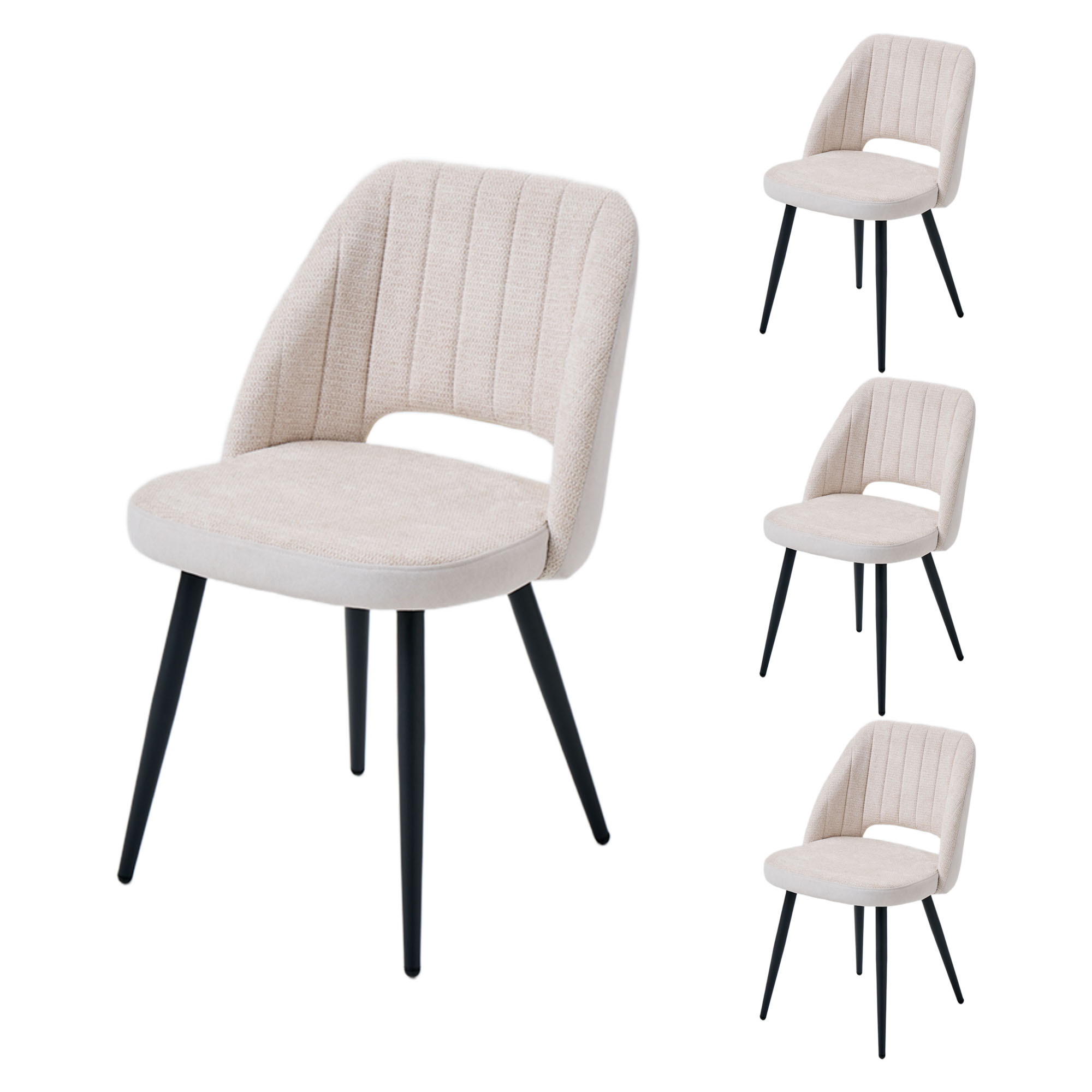 4er-Set Design-Esszimmerstühle LYKKVØ – Ergonomischer Hohlrücken & Vertikales Quilting in Grau