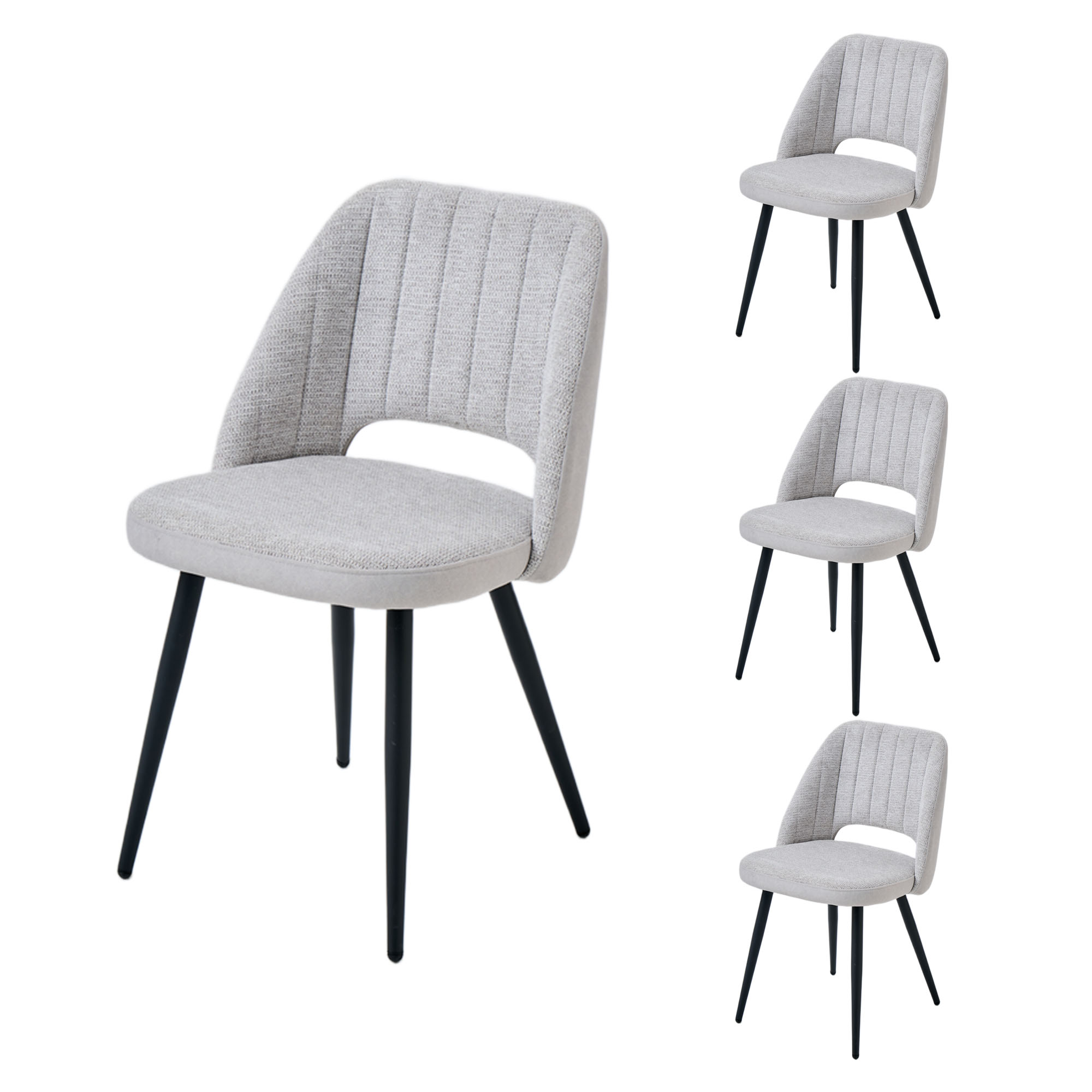 4er-Set Design-Esszimmerstühle LYKKVØ – Ergonomischer Hohlrücken & Vertikales Quilting in Grau