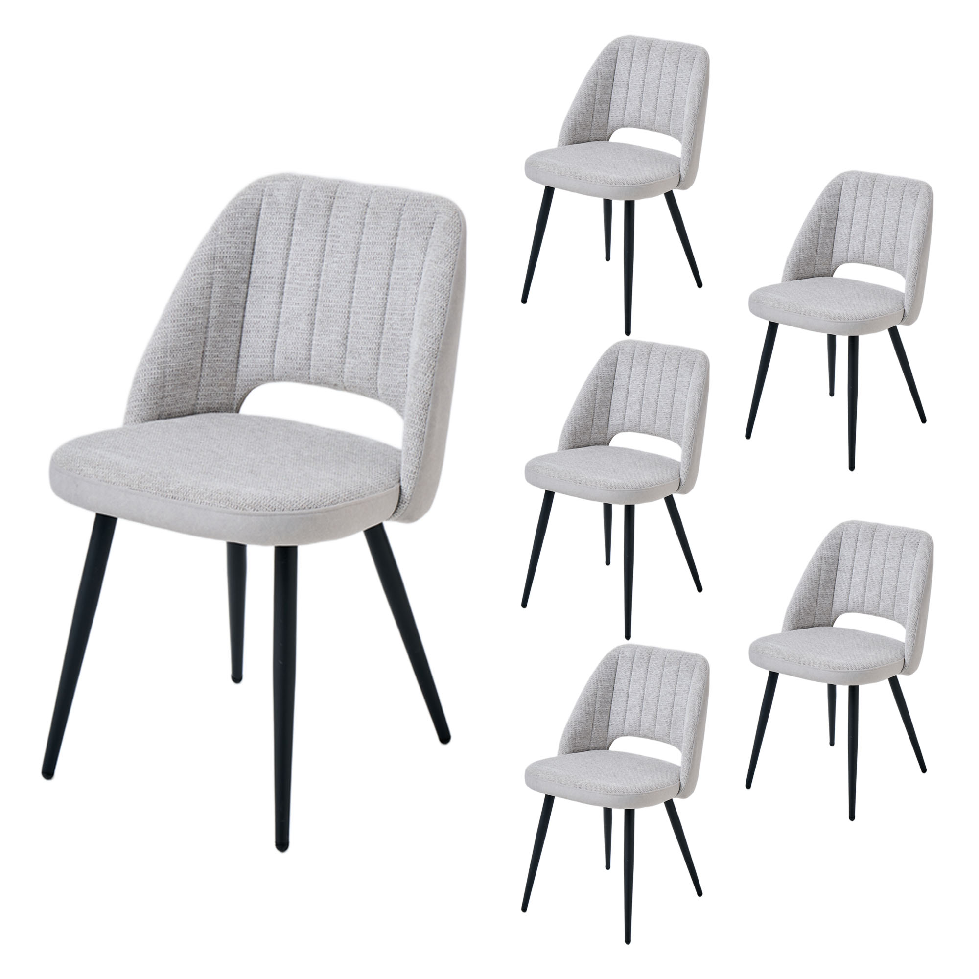 4er-Set Design-Esszimmerstühle LYKKVØ – Ergonomischer Hohlrücken & Vertikales Quilting in Grau