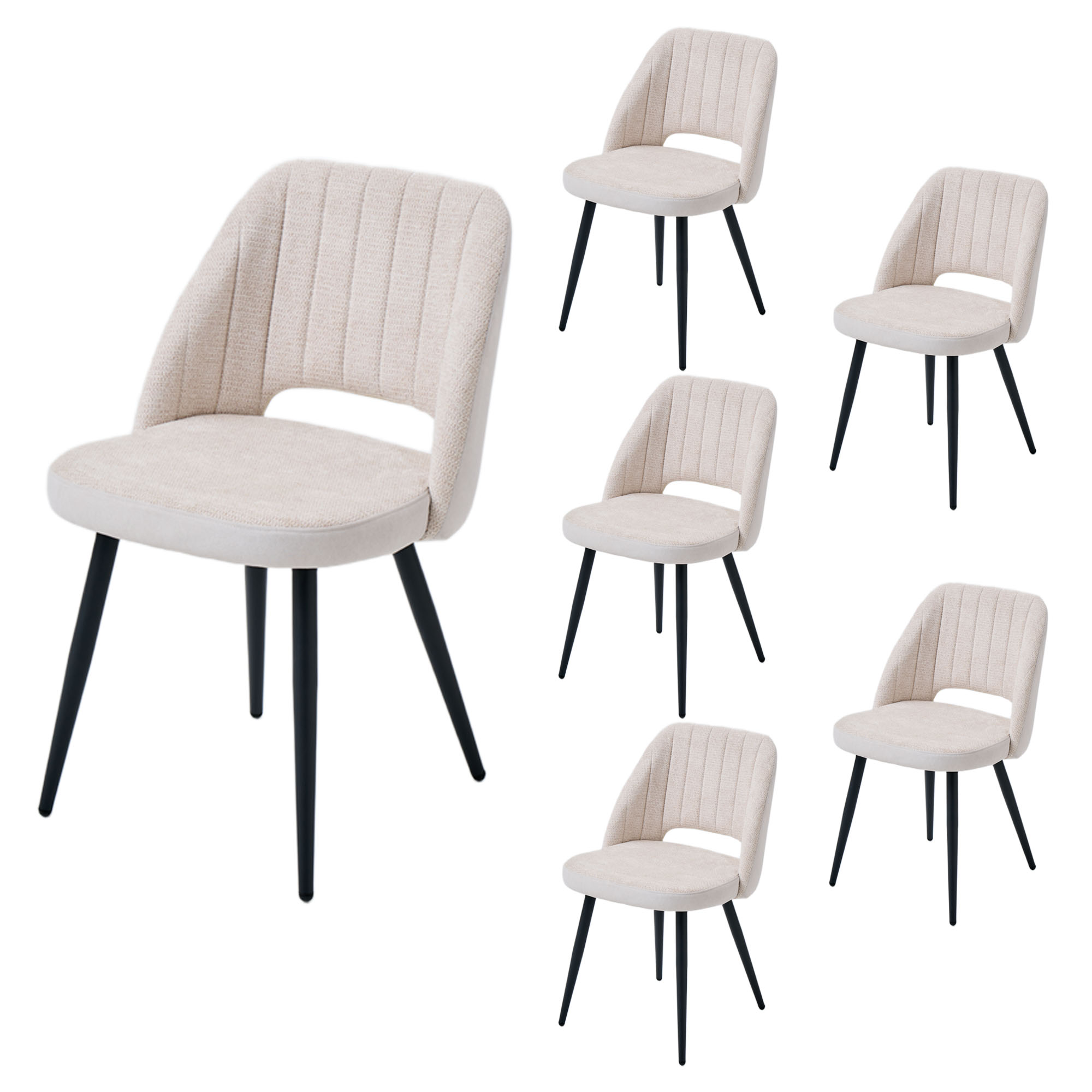 4er-Set Design-Esszimmerstühle LYKKVØ – Ergonomischer Hohlrücken & Vertikales Quilting in Grau