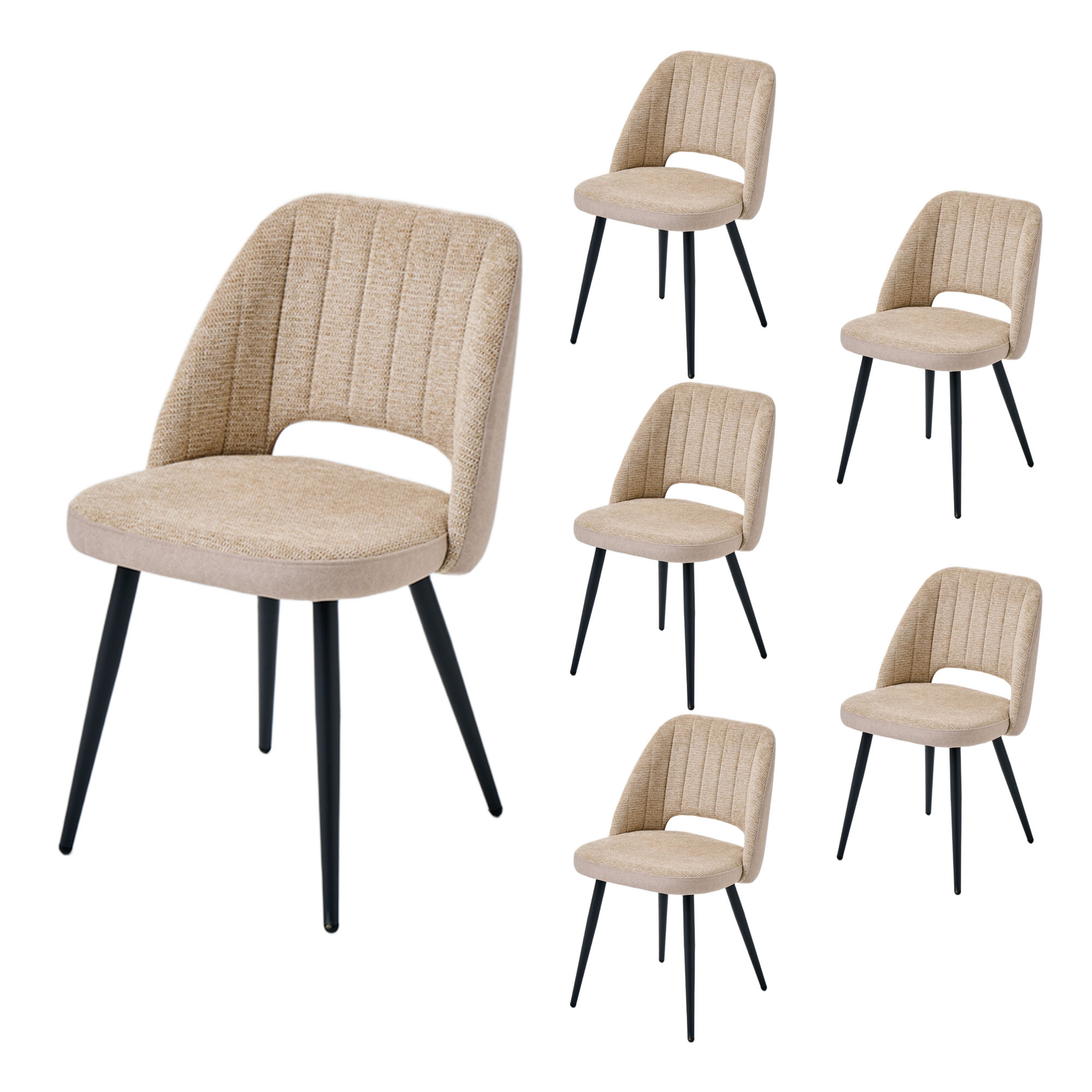 4er-Set Design-Esszimmerstühle LYKKVØ – Ergonomischer Hohlrücken & Vertikales Quilting in Grau