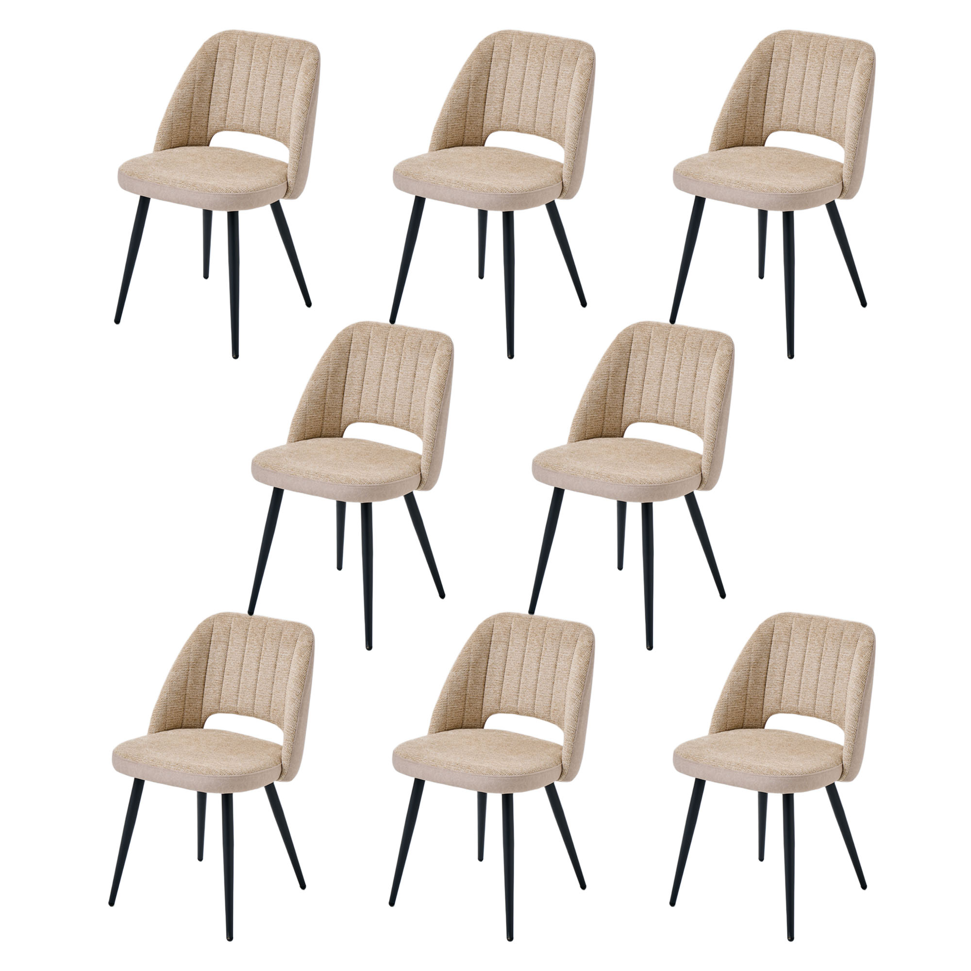4er-Set Design-Esszimmerstühle LYKKVØ – Ergonomischer Hohlrücken & Vertikales Quilting in Grau