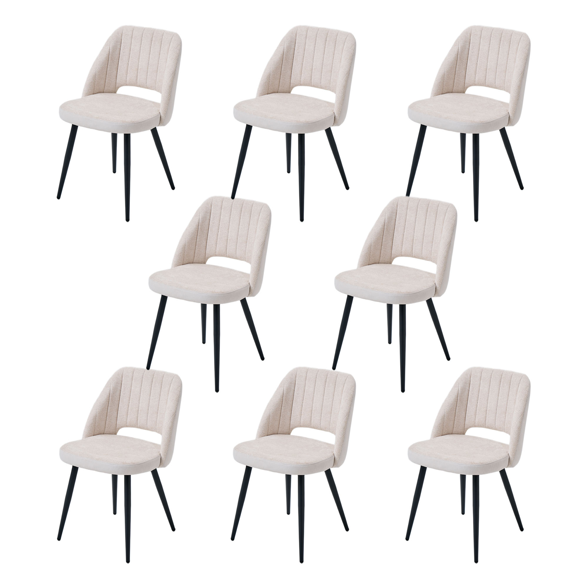 4er-Set Design-Esszimmerstühle LYKKVØ – Ergonomischer Hohlrücken & Vertikales Quilting in Grau