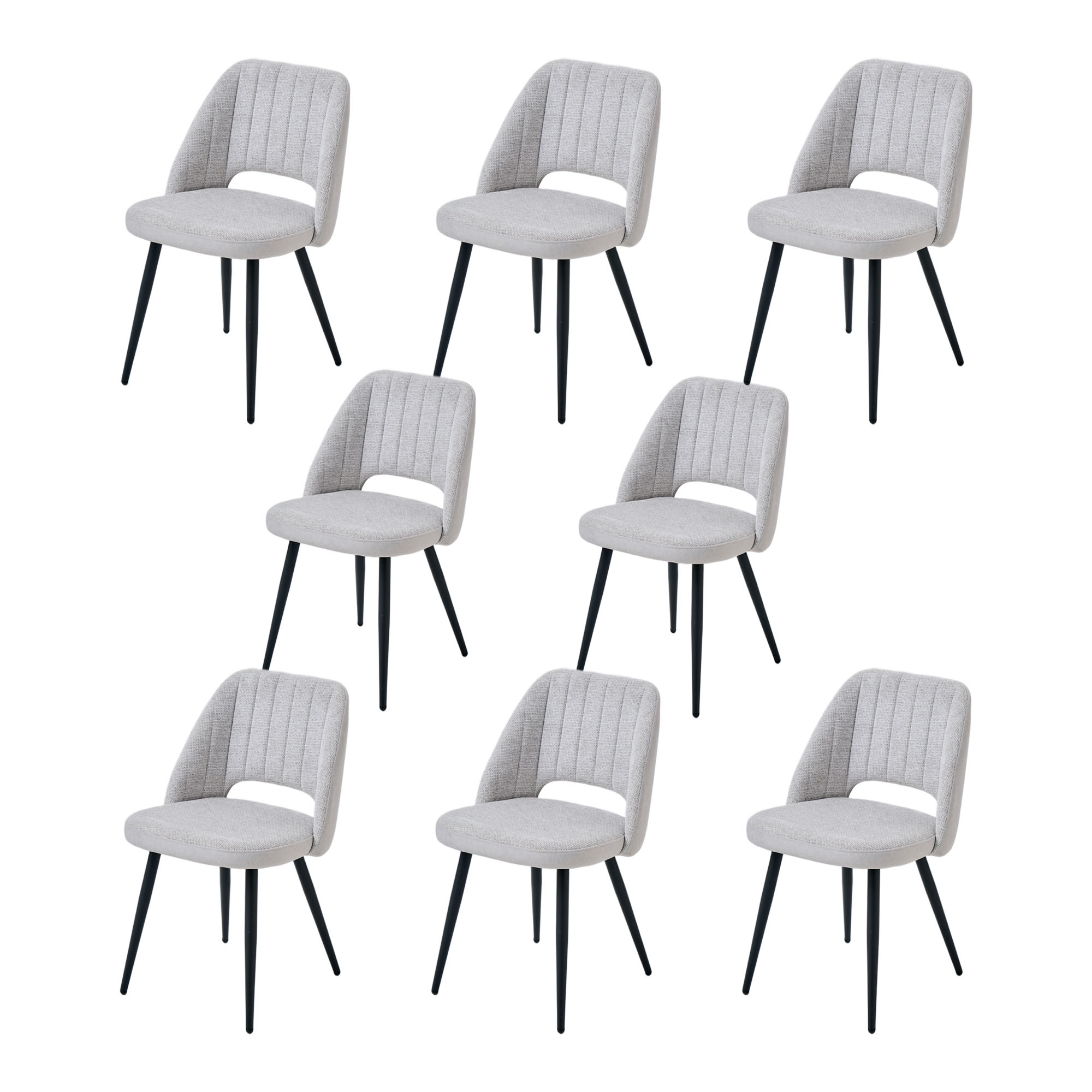 4er-Set Design-Esszimmerstühle LYKKVØ – Ergonomischer Hohlrücken & Vertikales Quilting in Grau
