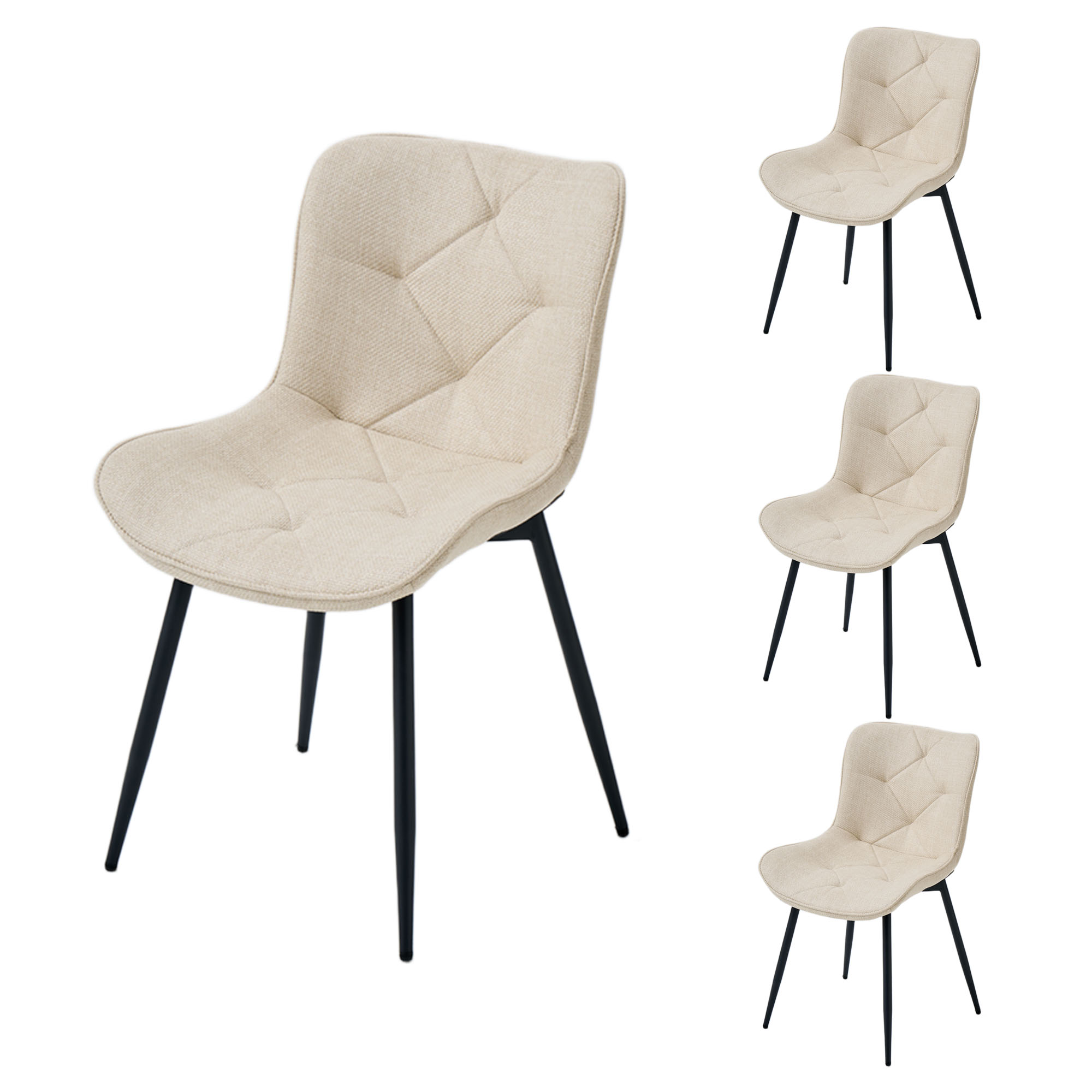 4er-Set Design-Esszimmerstühle LYKKVØ – Elegante Rautensteppung & Ergonomischer Komfort in Khaki