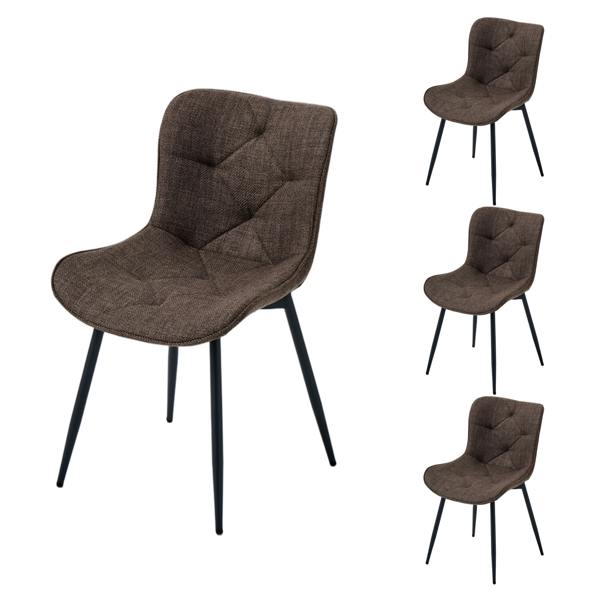 4er-Set Design-Esszimmerstühle LYKKVØ – Elegante Rautensteppung & Ergonomischer Komfort in Khaki
