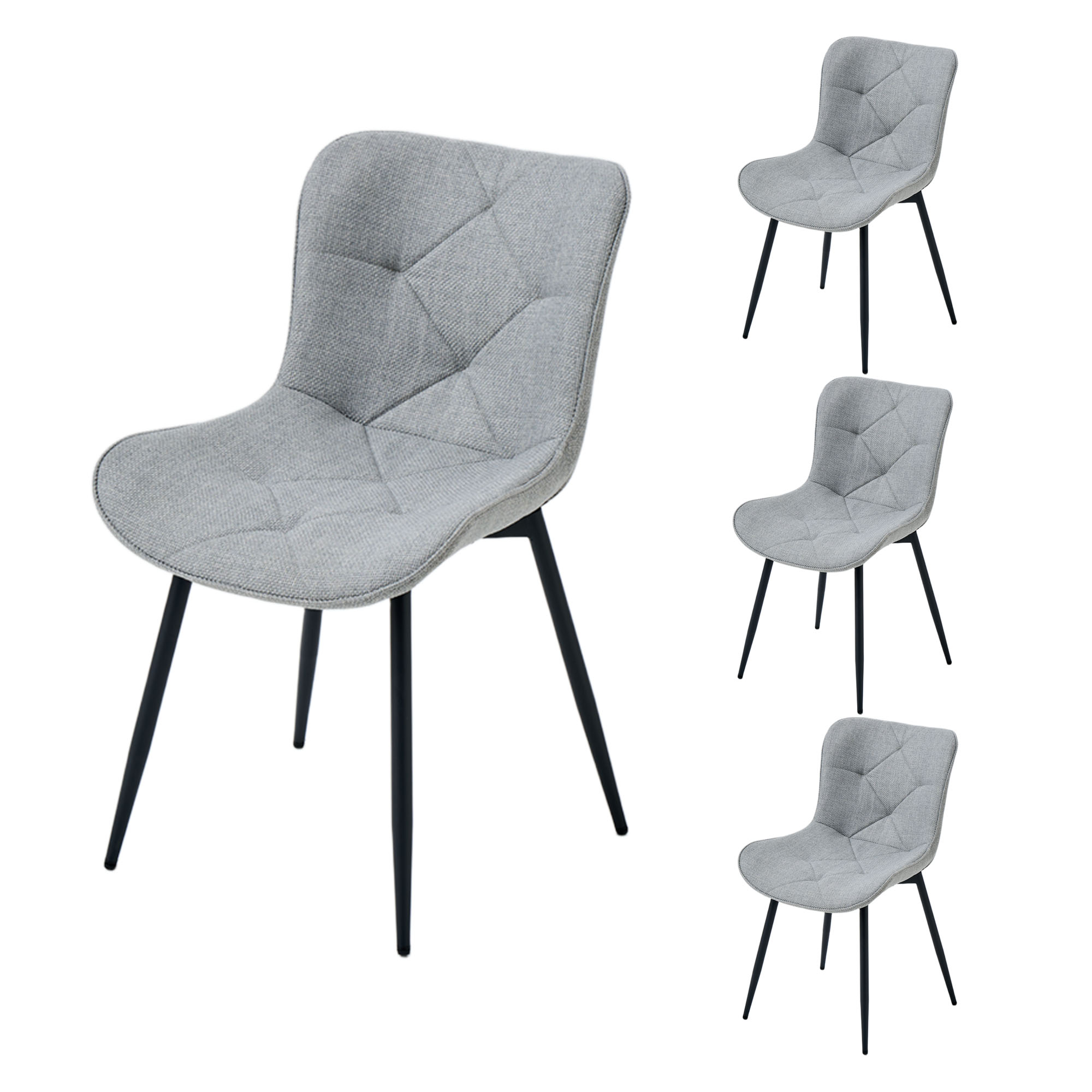 4er-Set Design-Esszimmerstühle LYKKVØ – Elegante Rautensteppung & Ergonomischer Komfort in Khaki
