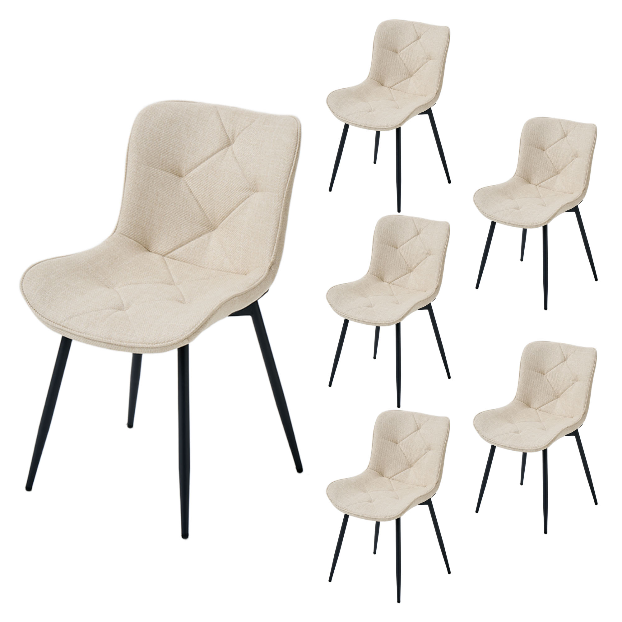 4er-Set Design-Esszimmerstühle LYKKVØ – Elegante Rautensteppung & Ergonomischer Komfort in Khaki