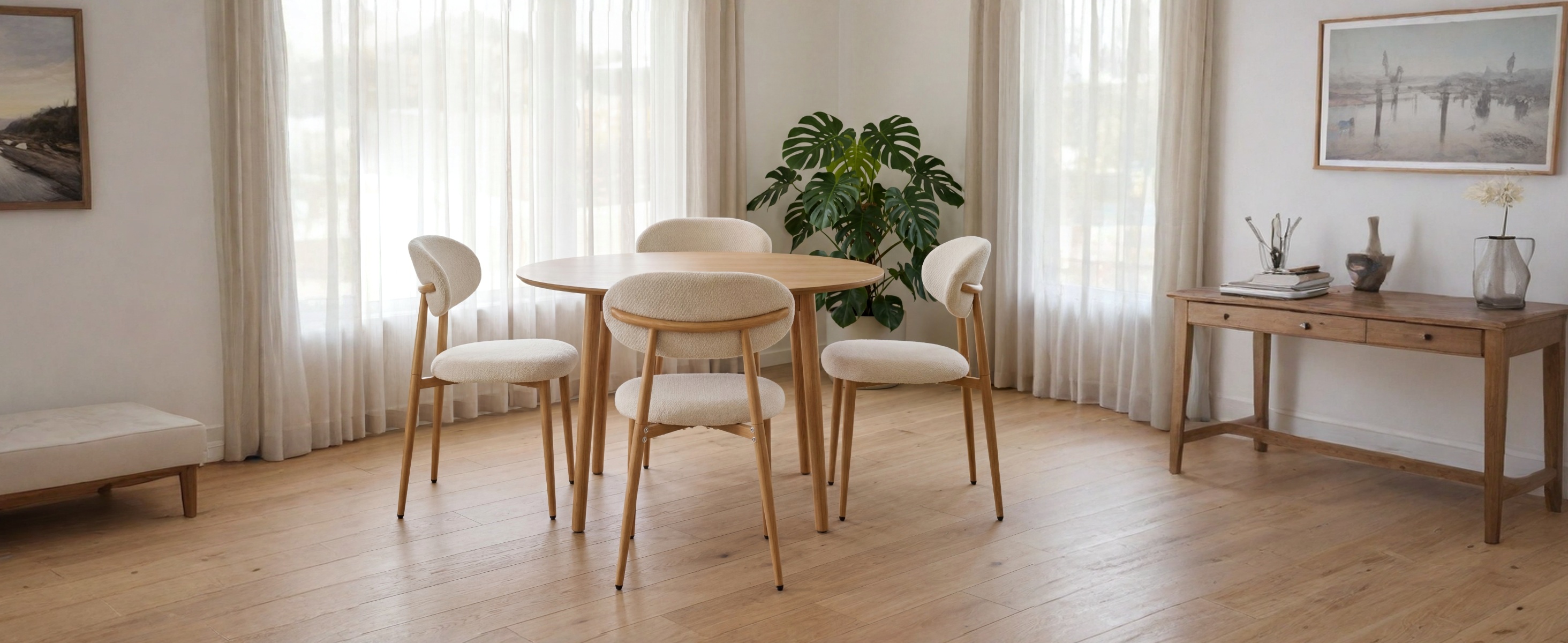 LYKKVØ Design-Polsterstuhl Set (2 Stück) – Ergonomischer Komfort in Beige mit Walnuss-Optik