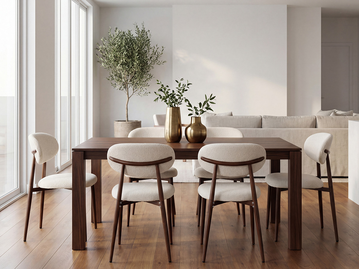 LYKKVØ Design-Polsterstuhl Set (2 Stück) – Ergonomischer Komfort in Beige mit Walnuss-Optik