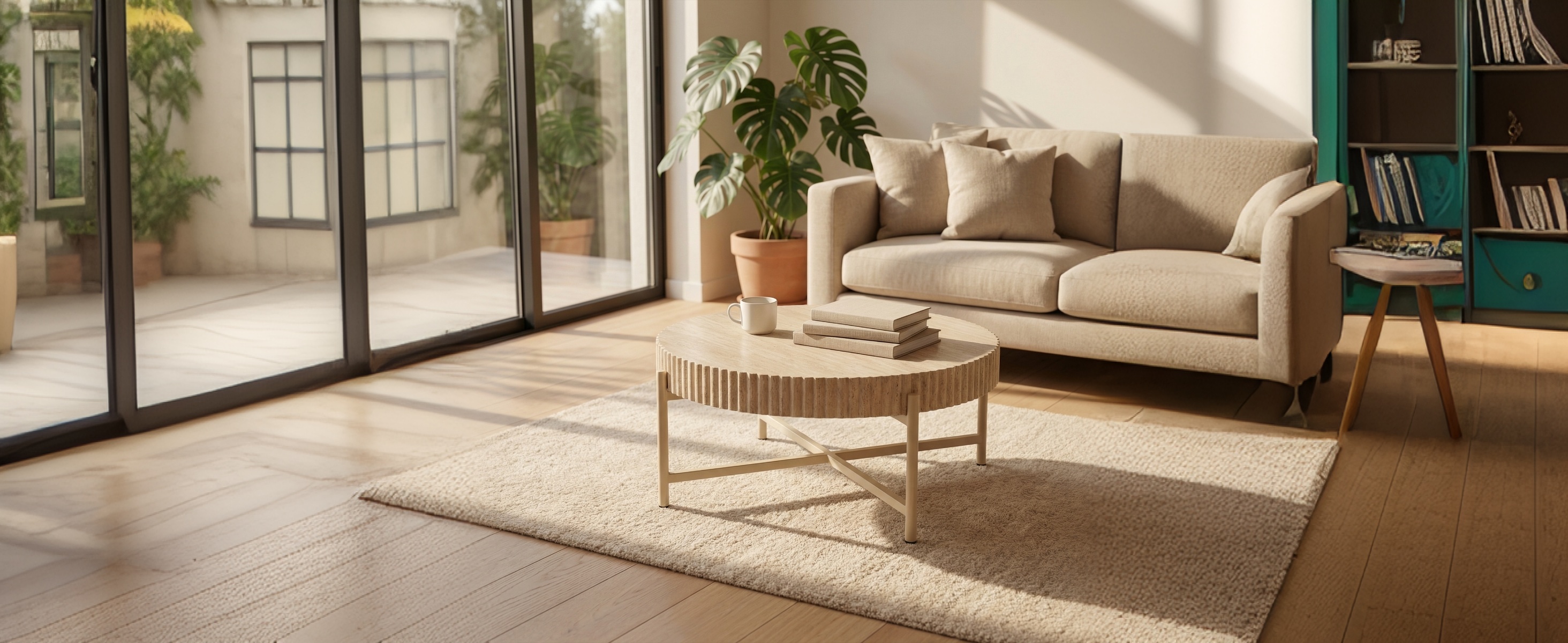 LYKKVØ Design-Couchtisch-Set (2er Set) – Travertin-Optik & Minimalistischer Metallrahmen in Beige