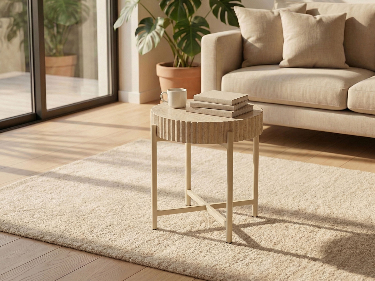 LYKKVØ Design-Couchtisch-Set (2er Set) – Travertin-Optik & Minimalistischer Metallrahmen in Beige
