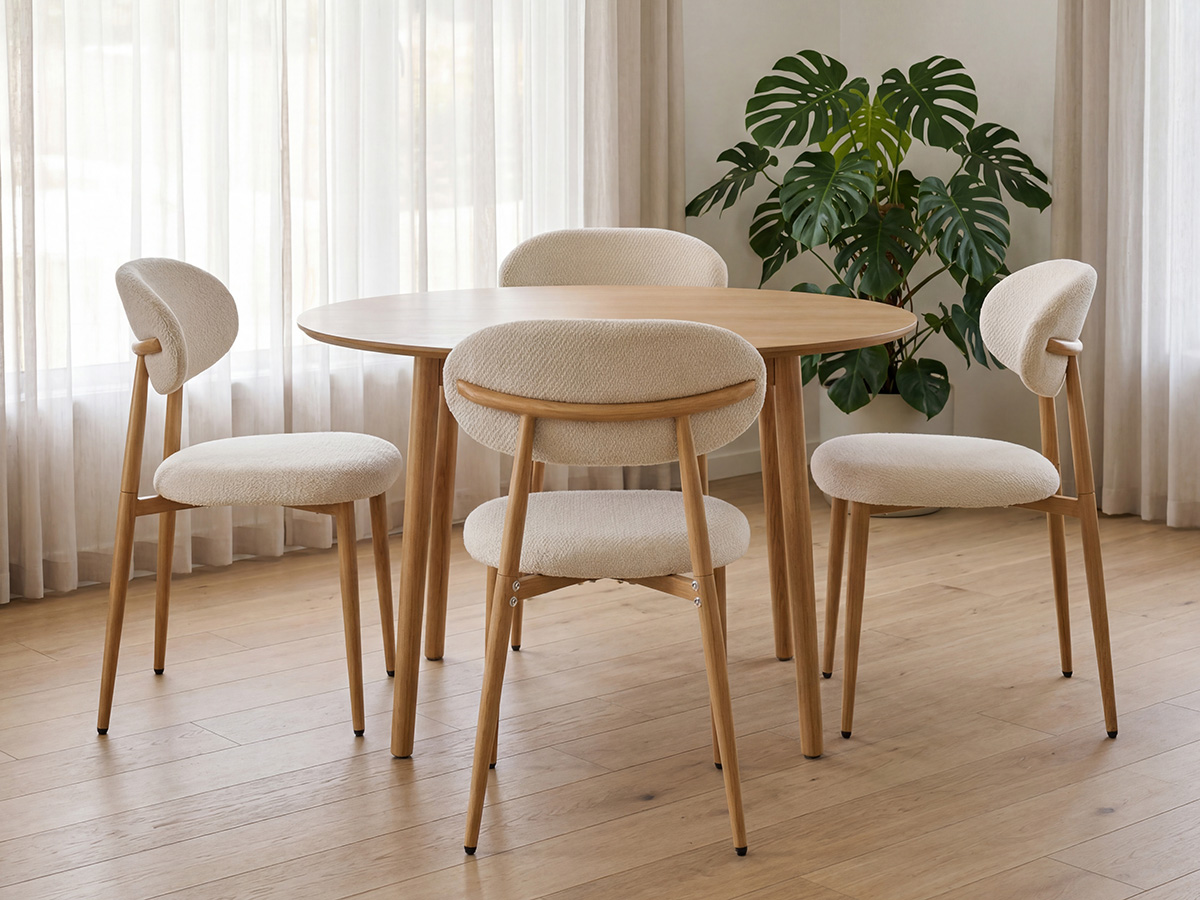 LYKKVØ Design-Polsterstuhl Set (2 Stück) – Ergonomischer Komfort in Beige mit Walnuss-Optik