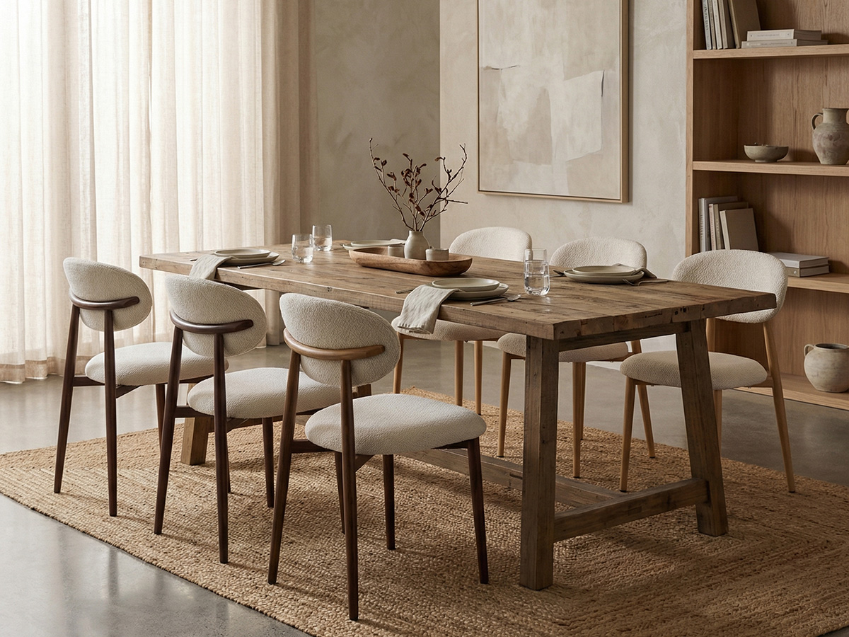LYKKVØ Design-Polsterstuhl Set (2 Stück) – Ergonomischer Komfort in Beige mit Walnuss-Optik