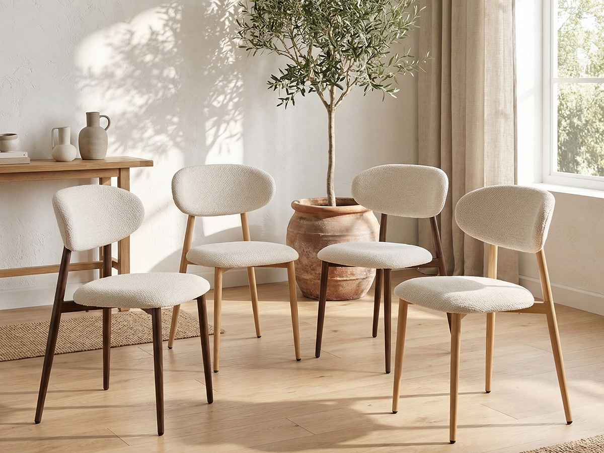 LYKKVØ Design-Polsterstuhl Set (2 Stück) – Ergonomischer Komfort in Beige mit Walnuss-Optik