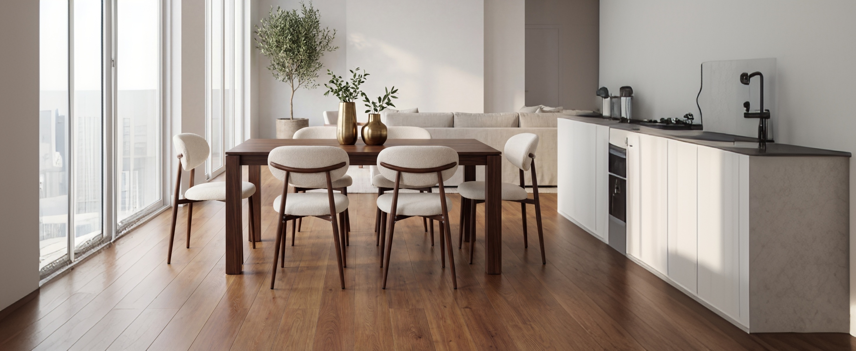 LYKKVØ Design-Polsterstuhl Set (2 Stück) – Ergonomischer Komfort in Beige mit Walnuss-Optik