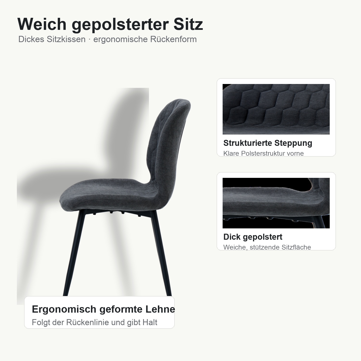 LYKKVO Finn Standardstuhl D weich gepolsterter Sitz und ergonomische Rueckenform