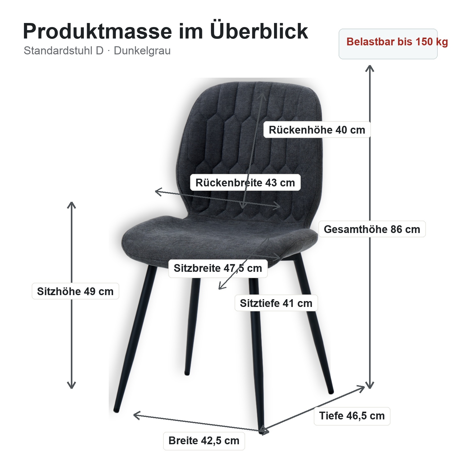 LYKKVO Finn Standardstuhl D Produktmasse und 150 kg Belastbarkeit