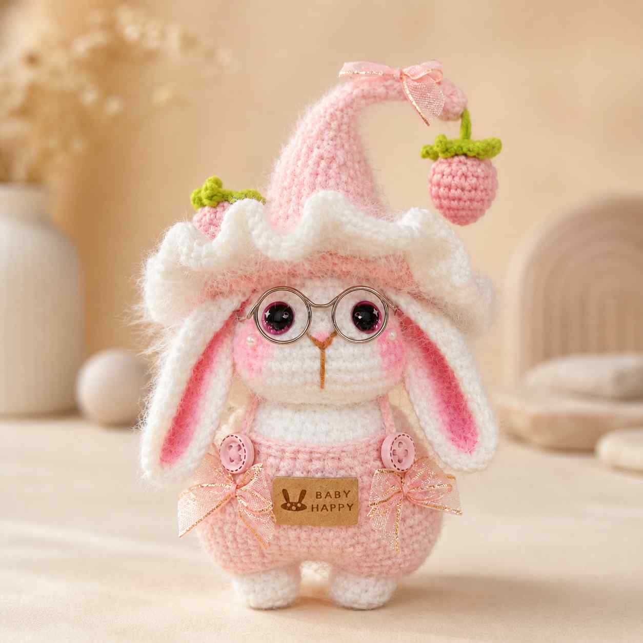 Premium Handmade Crochet Strawberry Bunny Doll | Cute Amigurumi Bag Charm & Accessory (Limited Edition)