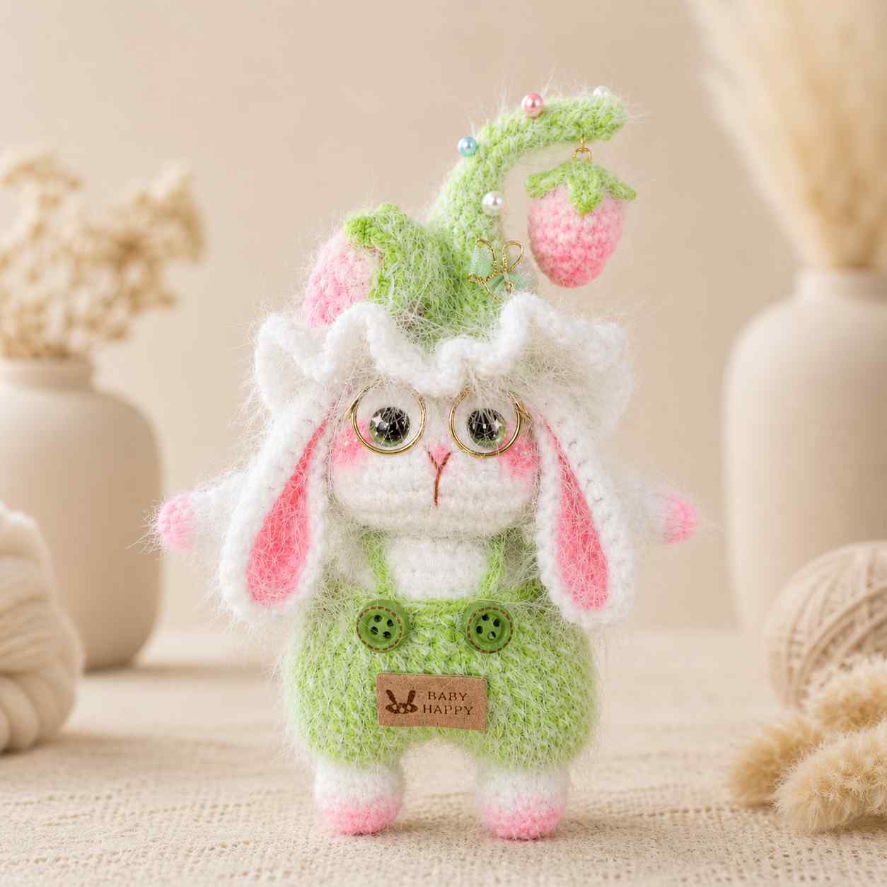 Premium Handmade Crochet Strawberry Bunny Doll | Cute Amigurumi Bag Charm & Accessory (Limited Edition)