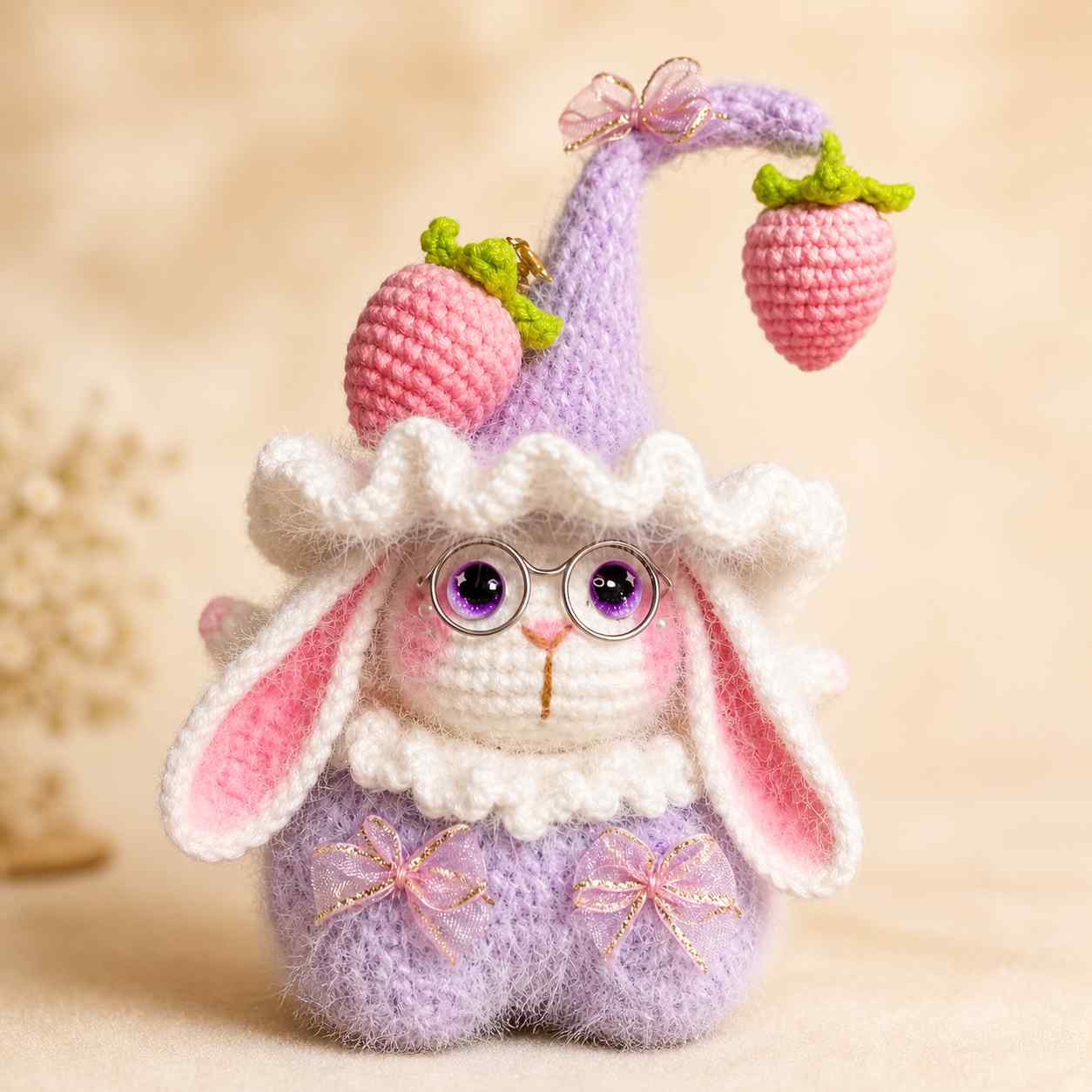 Premium Handmade Crochet Strawberry Bunny Doll | Cute Amigurumi Bag Charm & Accessory (Limited Edition)