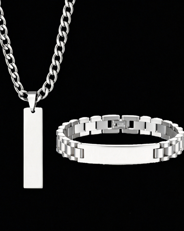 Custom Engraved Name Necklace & Bracelet Set,10mm Stainless Steel Cuban Chain Jewelry Gift