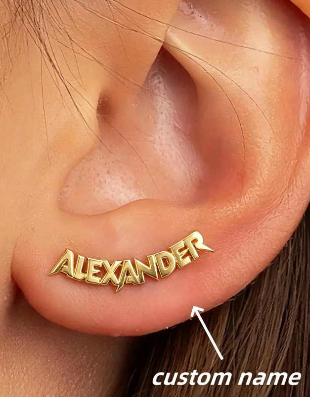 Silver Custom Name Stud Earrings,Y2K Hip Hop Personalized Letter Earrings Unisex Party Gift